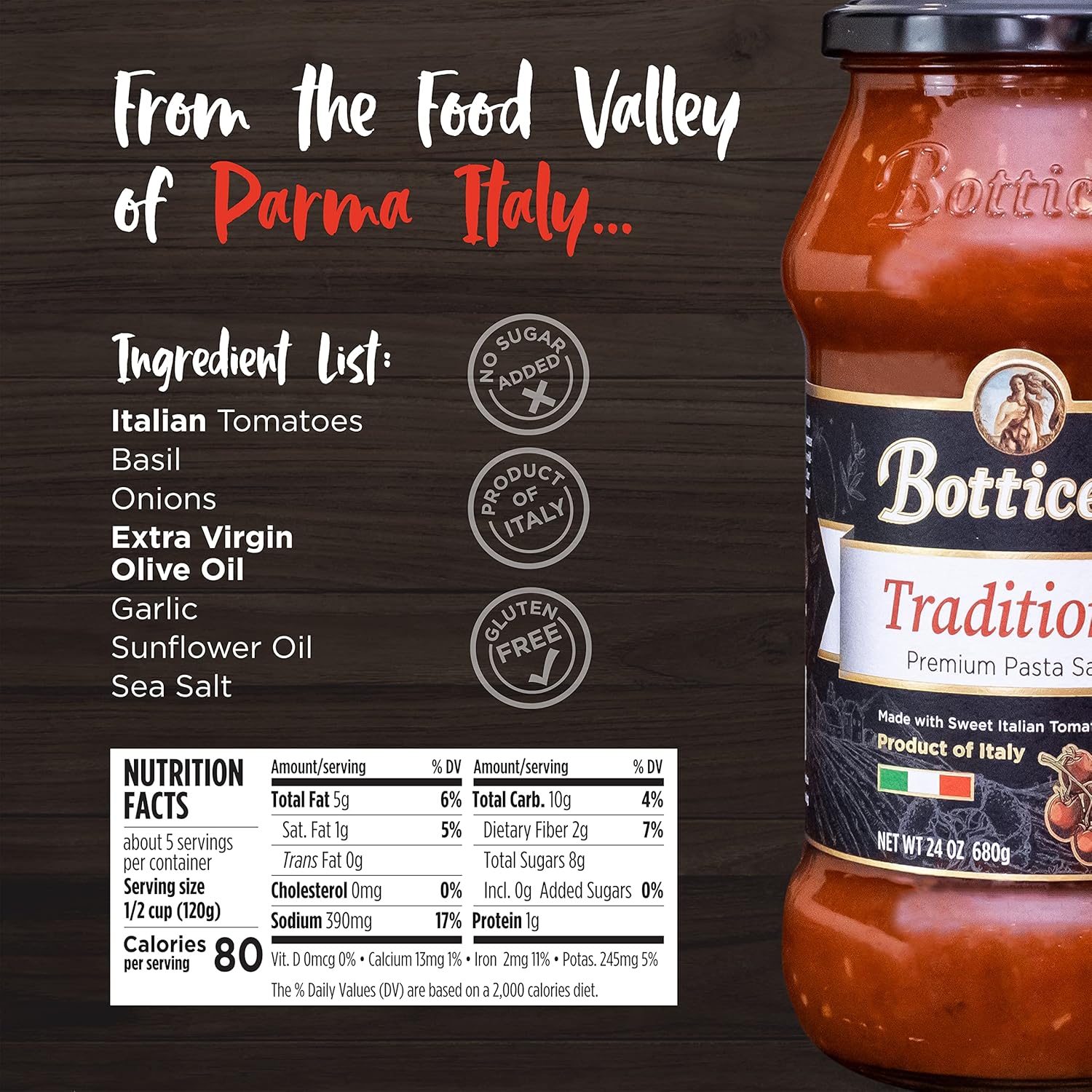 Botticelli Traditional Pasta Sauce - Premium Italian Spaghetti Sauce - Tomato Sauce - 24oz (2- Pack)