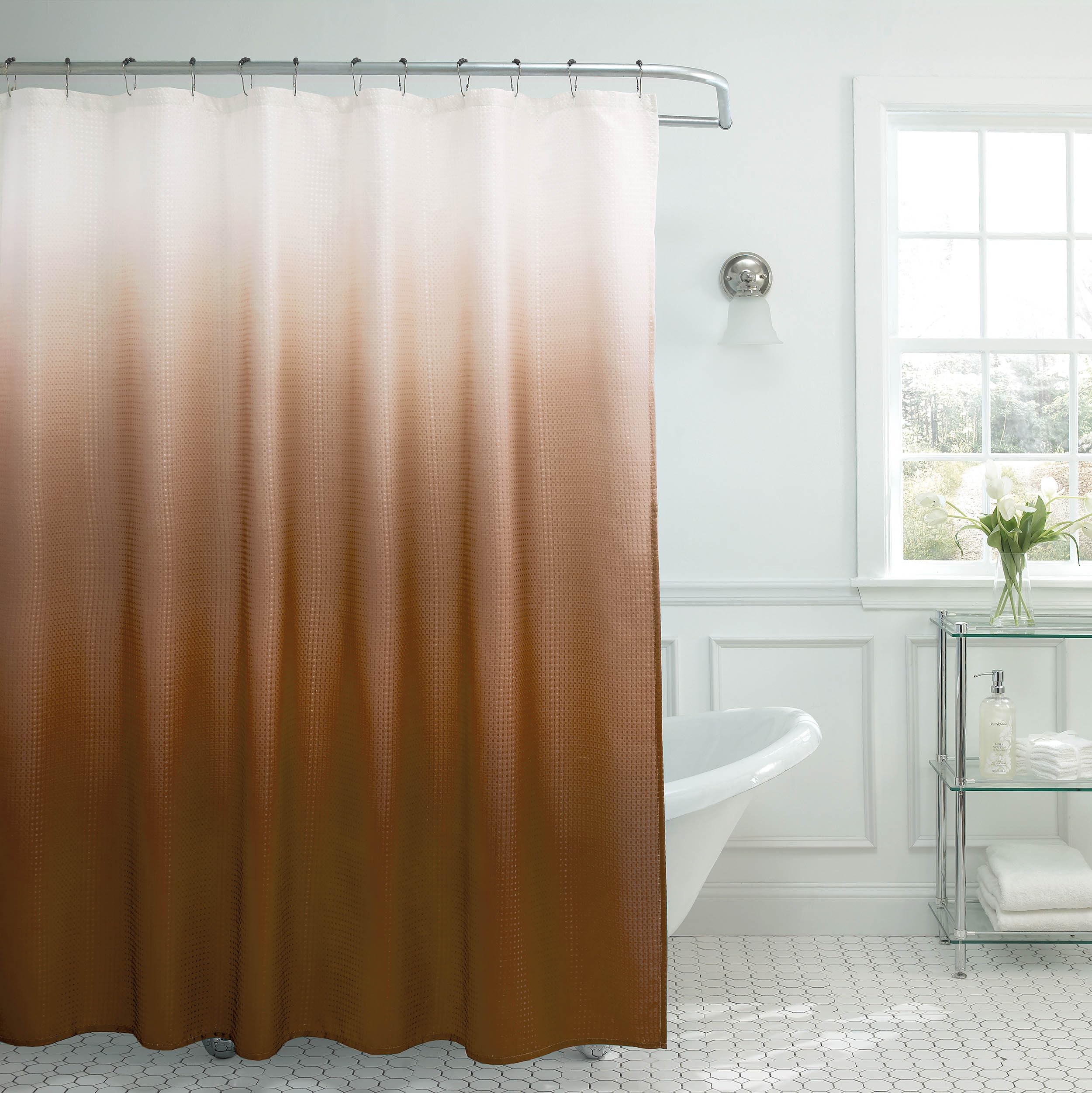Creative Home Ideas - Textured Fabric Shower Curtain Set, Includes 12 Easy Glide Metal Rings, Modern Bathroom Décor, Machine Washable, Measures 70" x 72", Chocolate Brown Ombre
