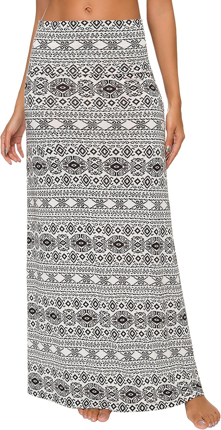 Urban CoCo Women's Stylish Spandex Comfy Fold-Over Flare Long Maxi Skirt