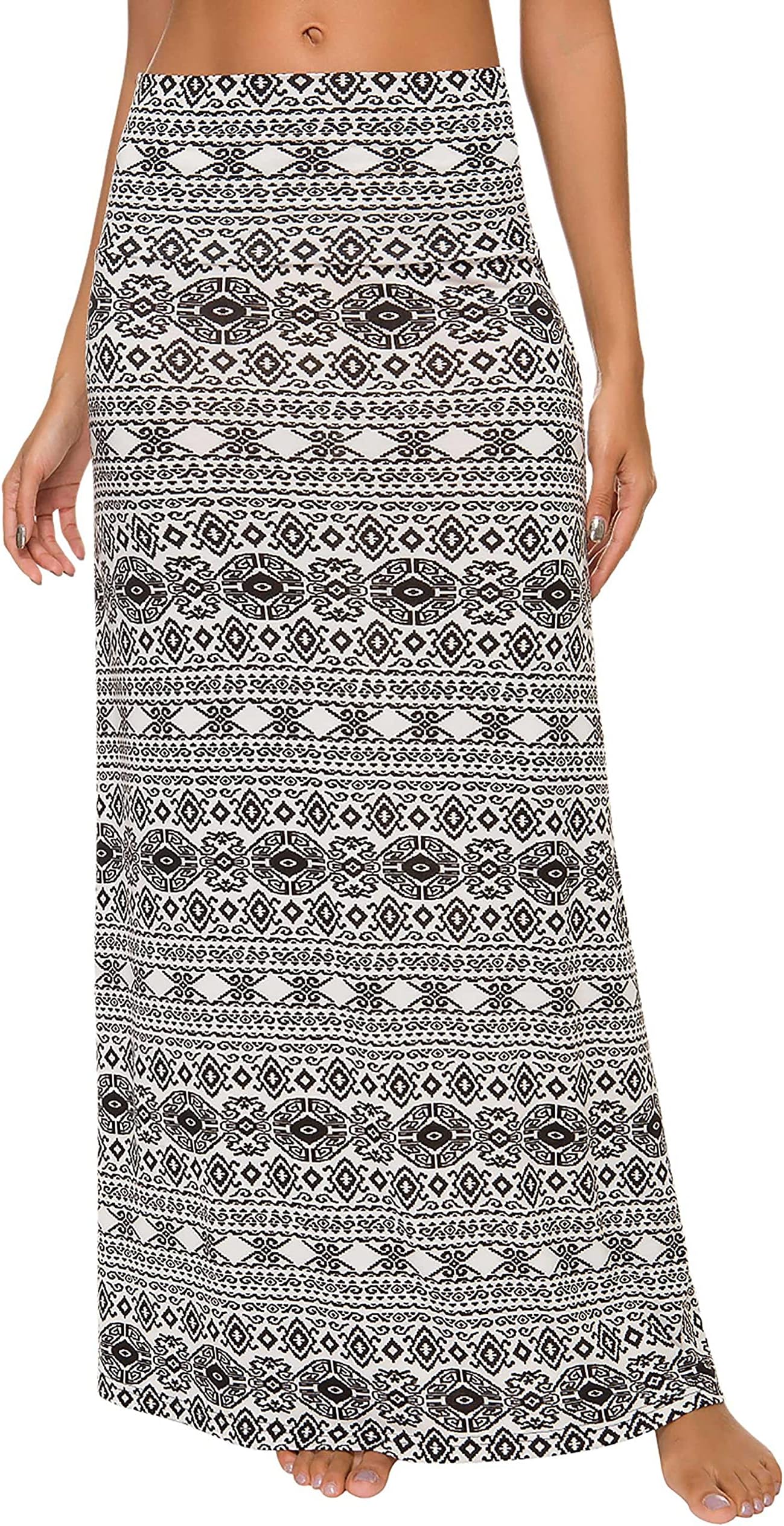 Women's Stylish Spandex Comfy Fold-Over Flare Long Maxi Skirt