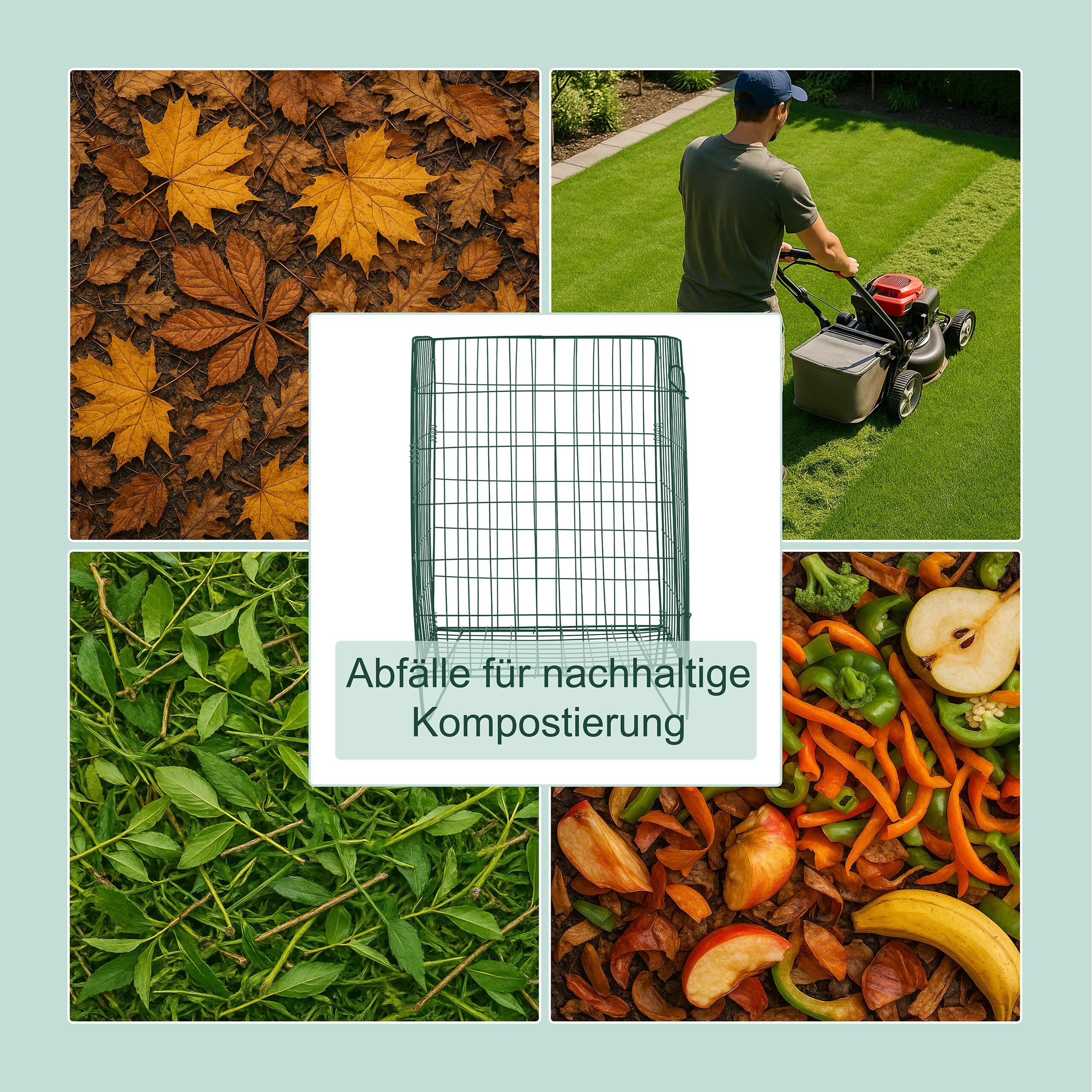 Relaxdays Compostiera a Griglia, Contenitore per Compost, Foglie e Rifiuti da Giardino, 68 x 46 x 46 cm, Acciaio, Verde