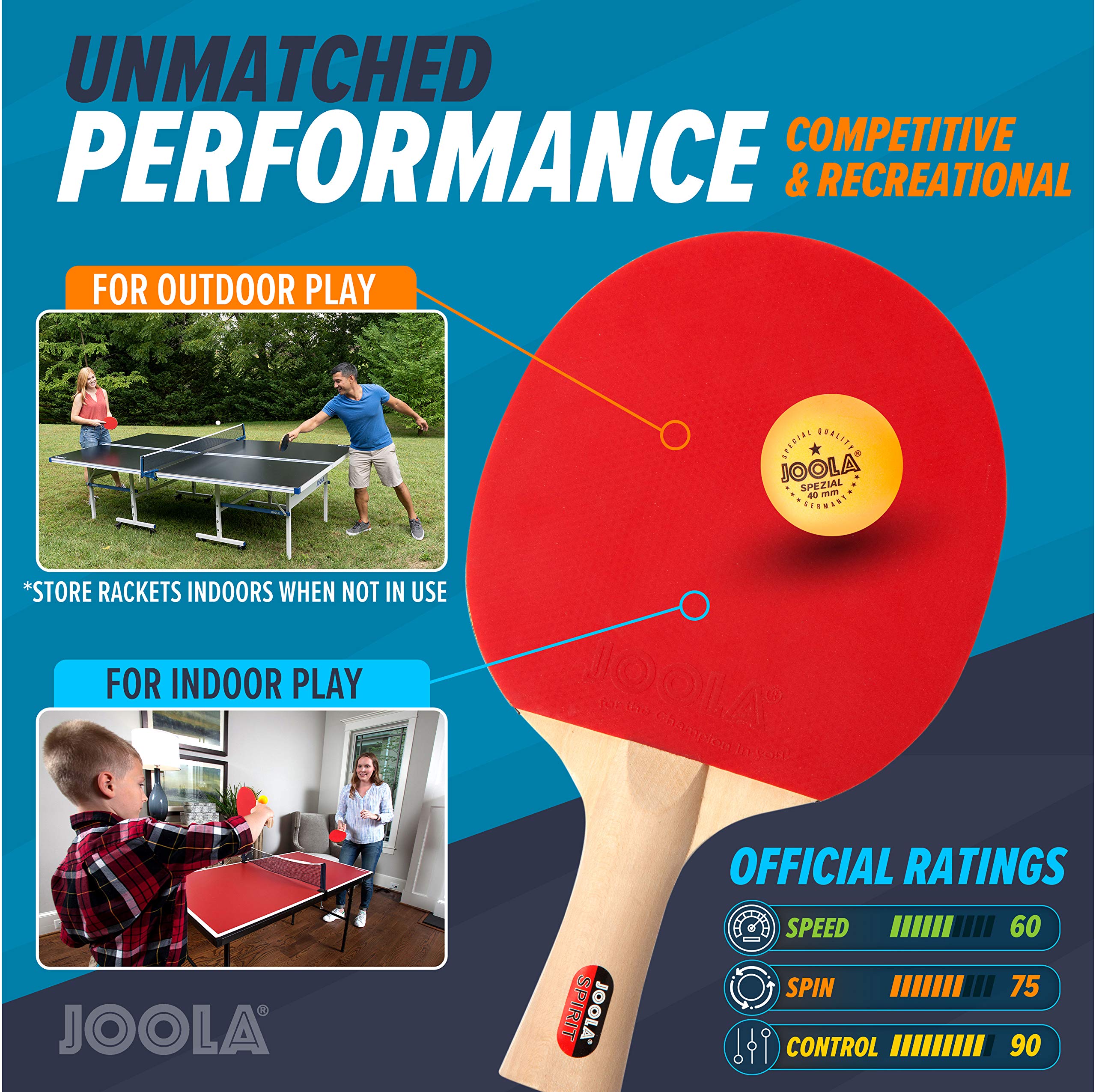 JOOLA Tischtennistisch Abdeckung Tischabdeckung Wetterfeste Schutzhülle Outdoor und Indoor, Schwarz, 150 x 160 x 50-80 & Tischtennis-Set Family, 4 Tischtennisschläger + 10 Tischtennisbälle + Tasche