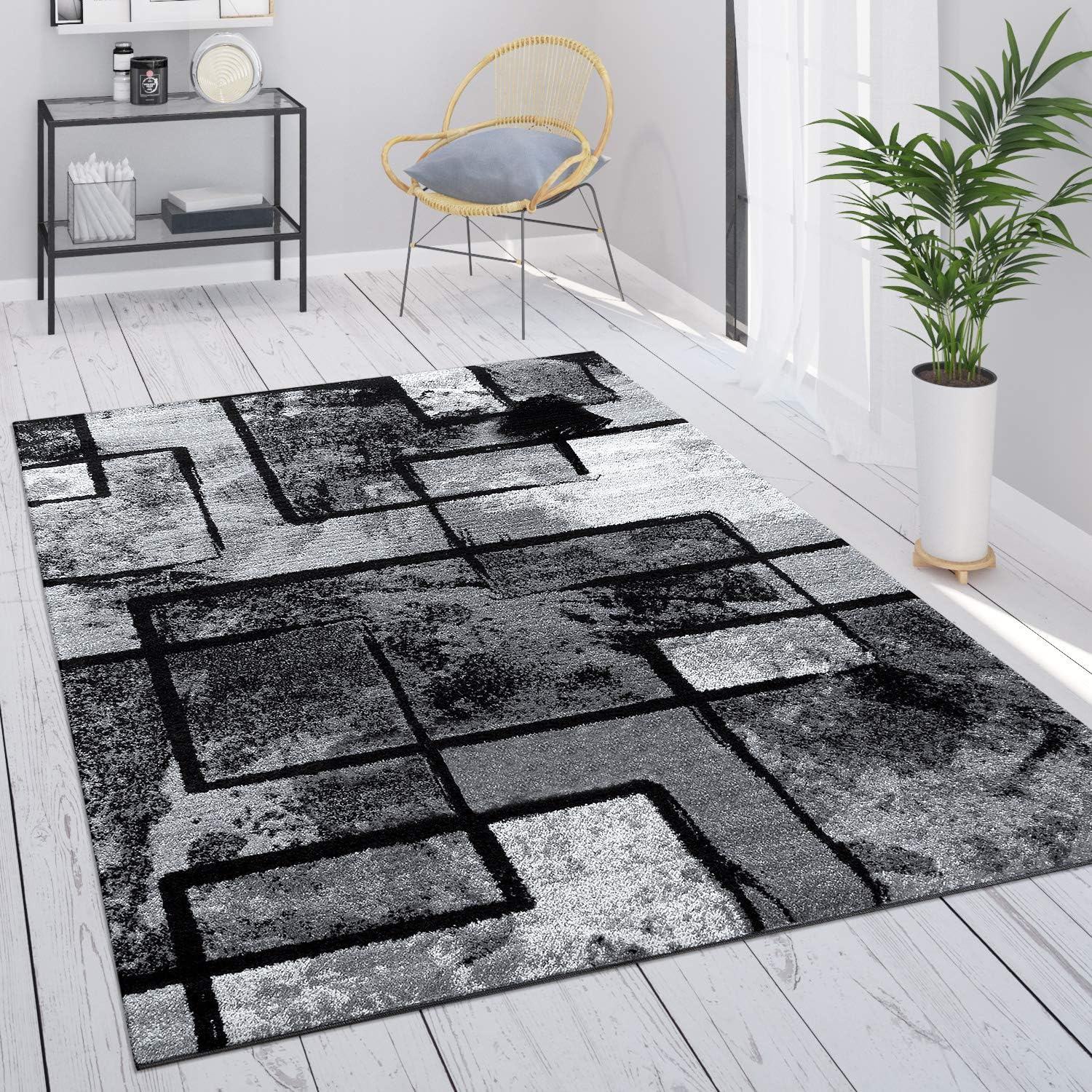 Paco HomeArea Rug Modern Abstract Paint Effect Black Grey, Size: 7'10" x 11'2"