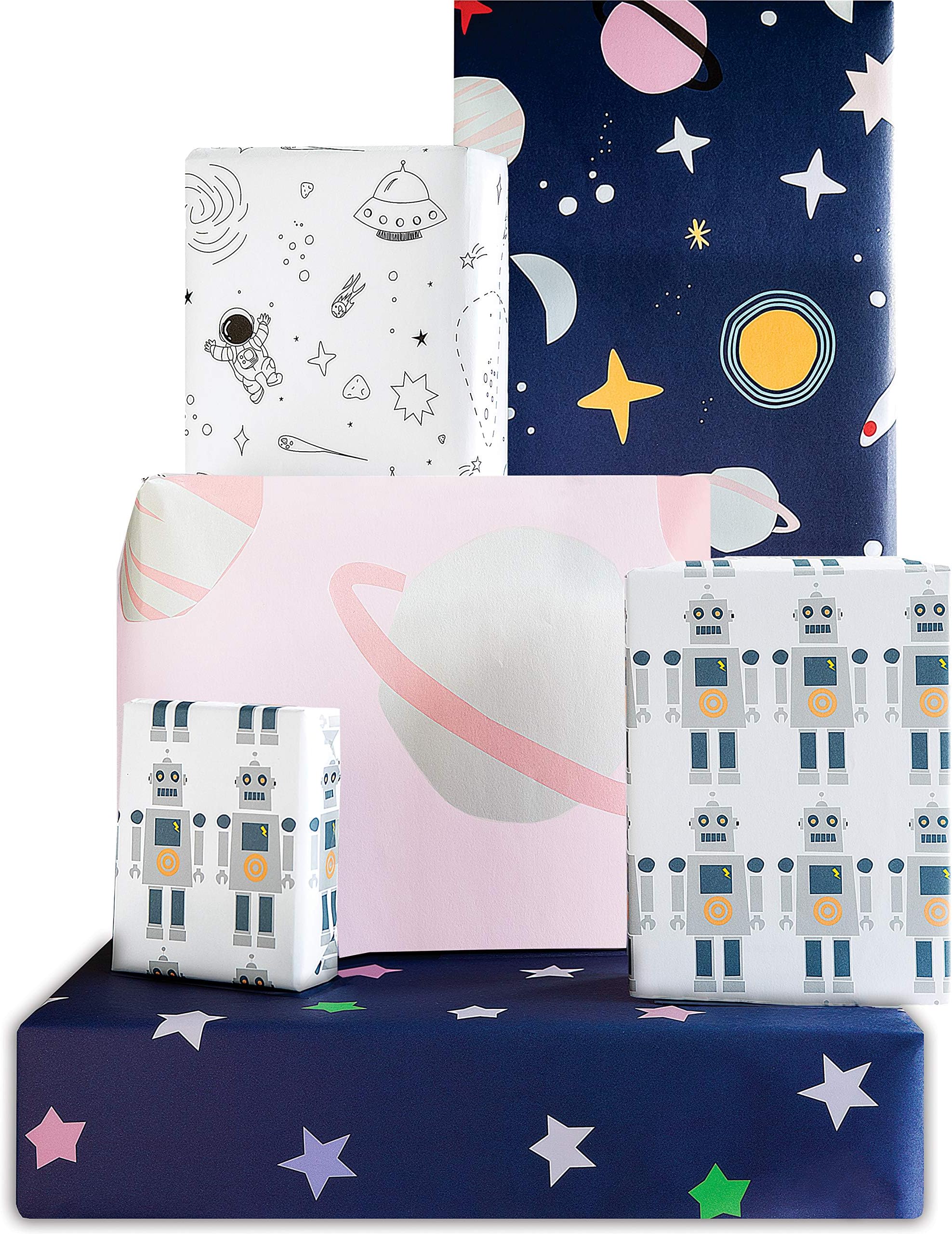 Fun Kids Space Milky Way Wrapping Paper Multipack (6) x Sheets Quality Kraft Folded Paper - by The Doodle Factory 100% Recyclable Paper Made in The UK