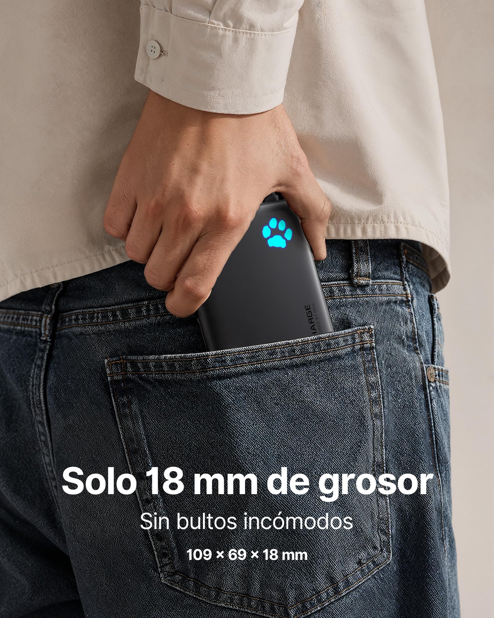 INIU Power Bank, 45W Bateria Externa Carga Rapida, Mini 10000mAh Cargador Portatil con Cable USB C Integrado, Apto para Avión, Bateria Portatil para iPhone 17 16 15 14 13, Samsung, Xiaomi, iPad, etc.