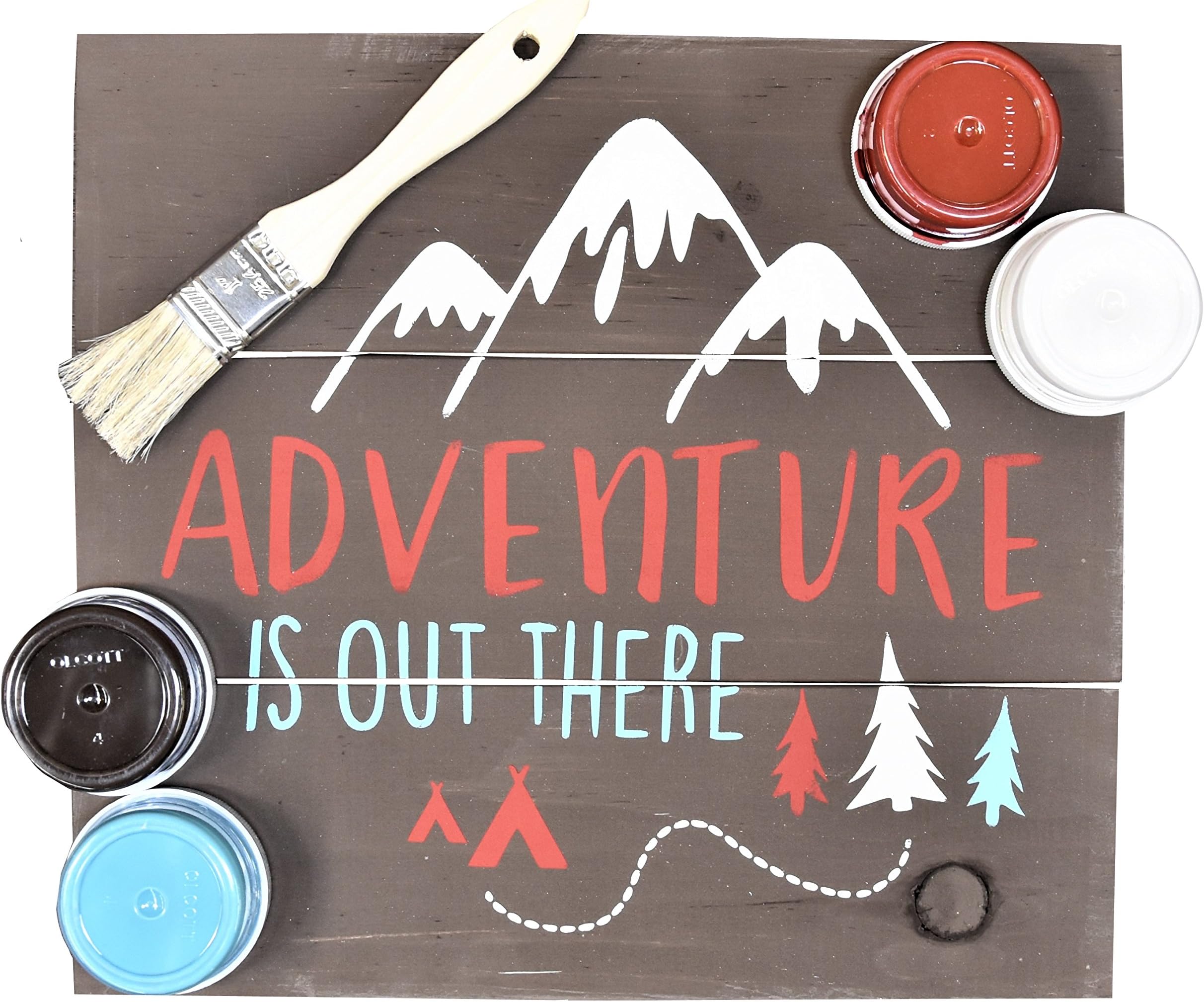 DIY Art In A Box - Wood Sign Painting Kit - "Adventure is Out There" Stencil, Paint, Brushes and Wood Included -12"x12"
