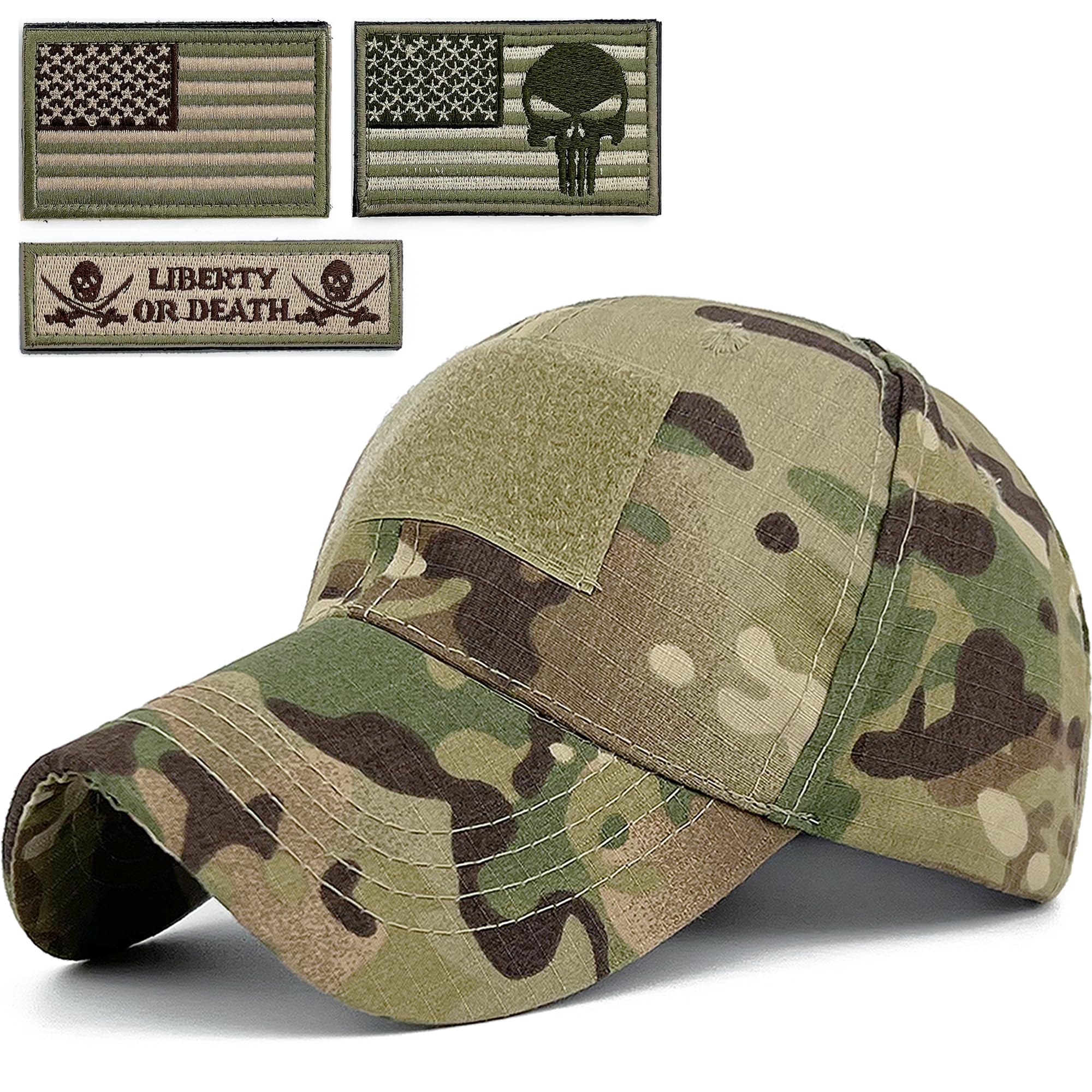 Loneshark Mens Camo Baseball Hats with American Flag USA Patch Tactical Operator Patriotic Caps US Army Military OCP Ball Hat, Woodland-lg, One Size