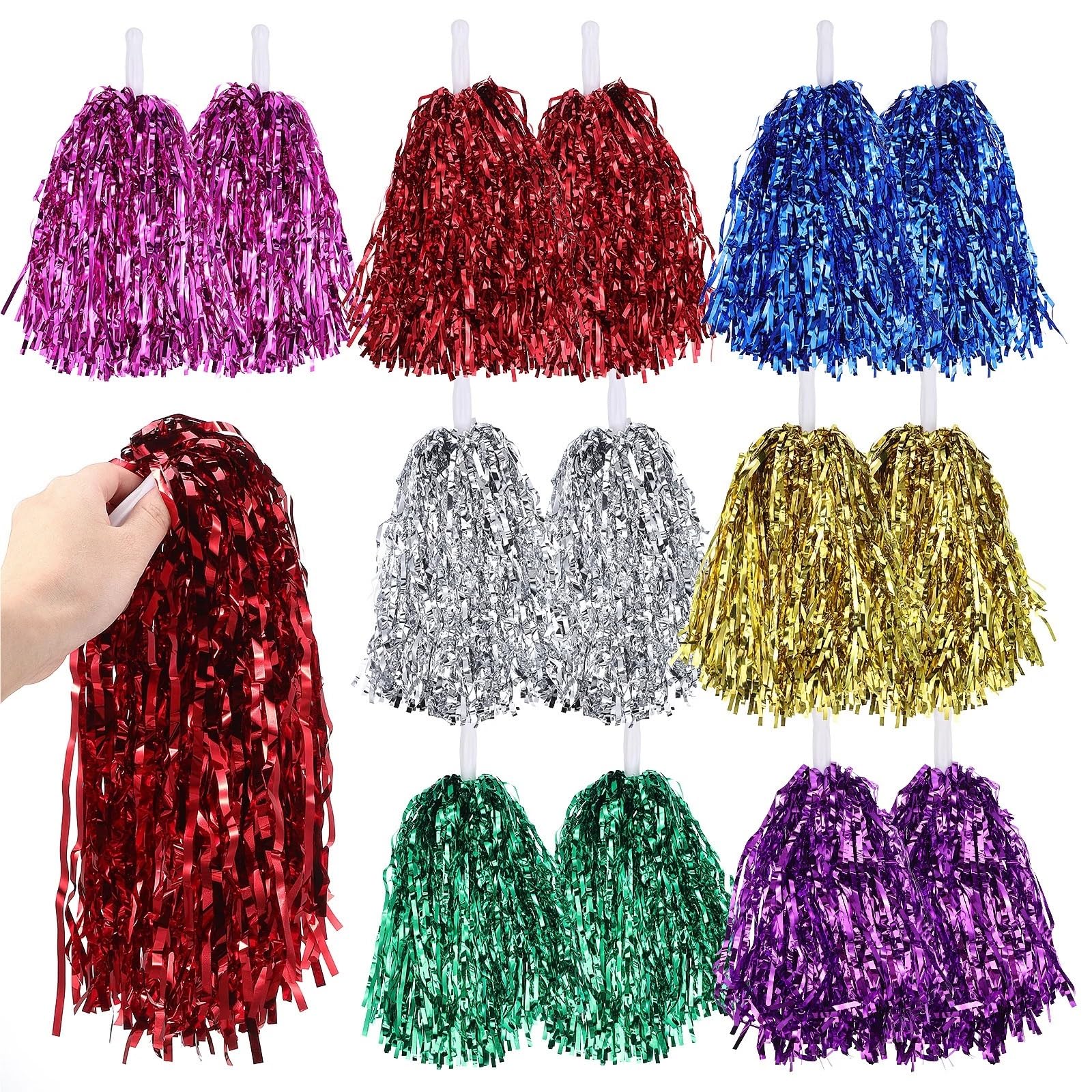 Pompom 7Pairs Cheerleader Pom Poms Handheld Reusable Sports Meeting Cheering Supplies Purple Pompoms for Cheerleaders