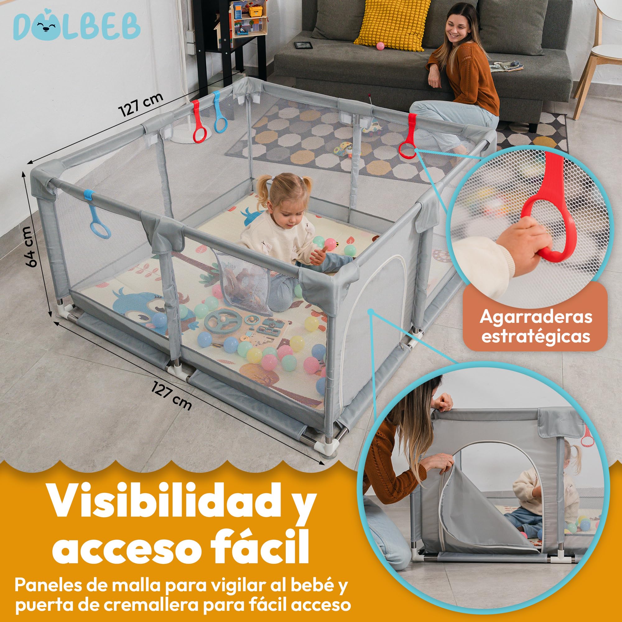 Parque Infantil Bebé 120x120 cm Incluye Alfombra + Accesorios Corralito Bebé Parque Bebé 120x120, Corral para Bebé, Parques Infantiles Bebés para Casa Corral de Juegos para bebés Baby Playpen