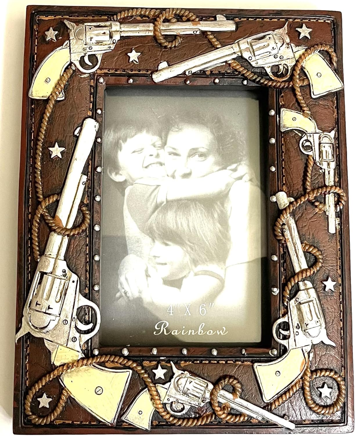 SUREG Western Pistol Design Photo Frame Poly Resin (Double Pistols 4 X 6)
