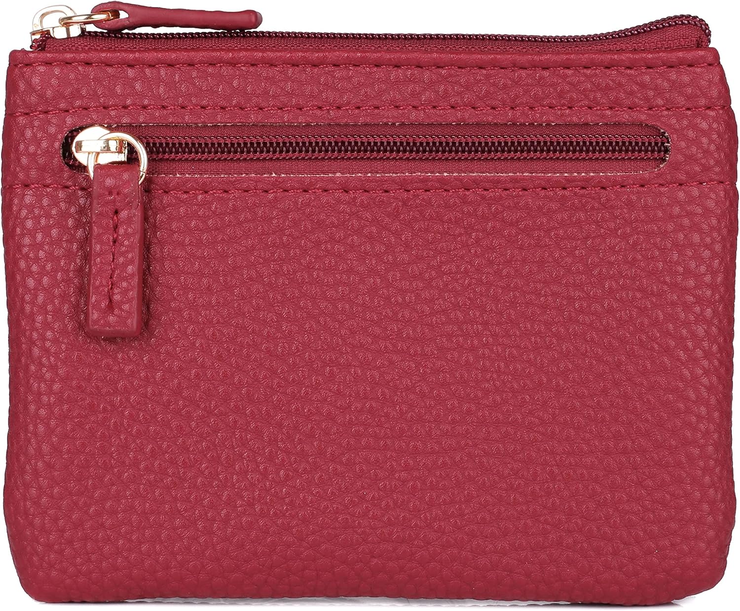 Julia Buxton Women's RFID Blocking Vegan Leather Wallet with Zipper, ID Windows, Card Slots & Key Ring | Compact Coin & Card Holder Case, Red - Image 3