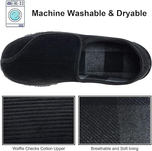 Miniatura 4 de Pantuflas diabéticas de espuma viscoelástica para hombre, extra anchas, cómodas con forro polar coral para artritis, edema, pies hinchados, zapatos