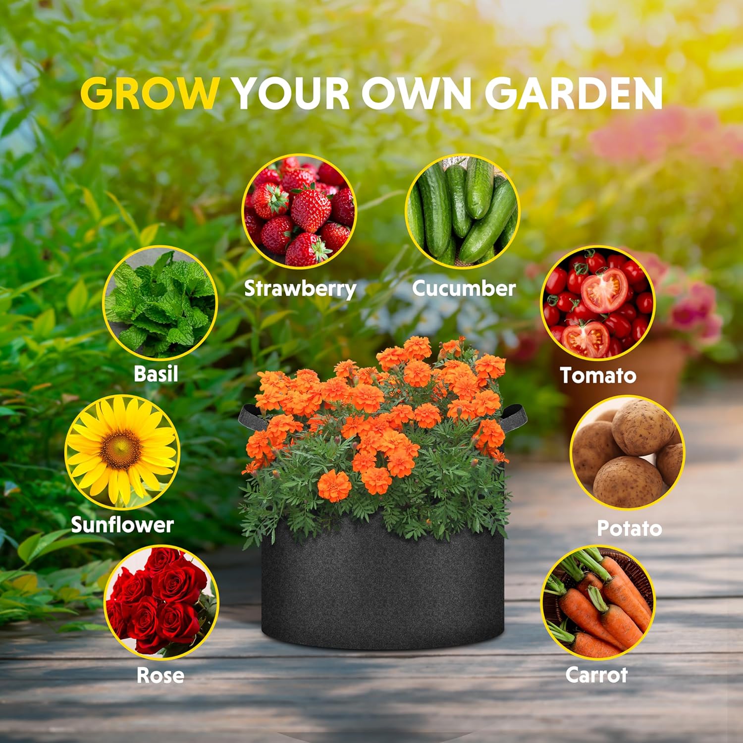 iPower 24-Pack 3 Gallon Grow Bags Heavy Duty Thickened Aeration Nonwoven Fabric Pots with Nylon Handles, for Planting Vegetables, Fruits, Flowers, Black
