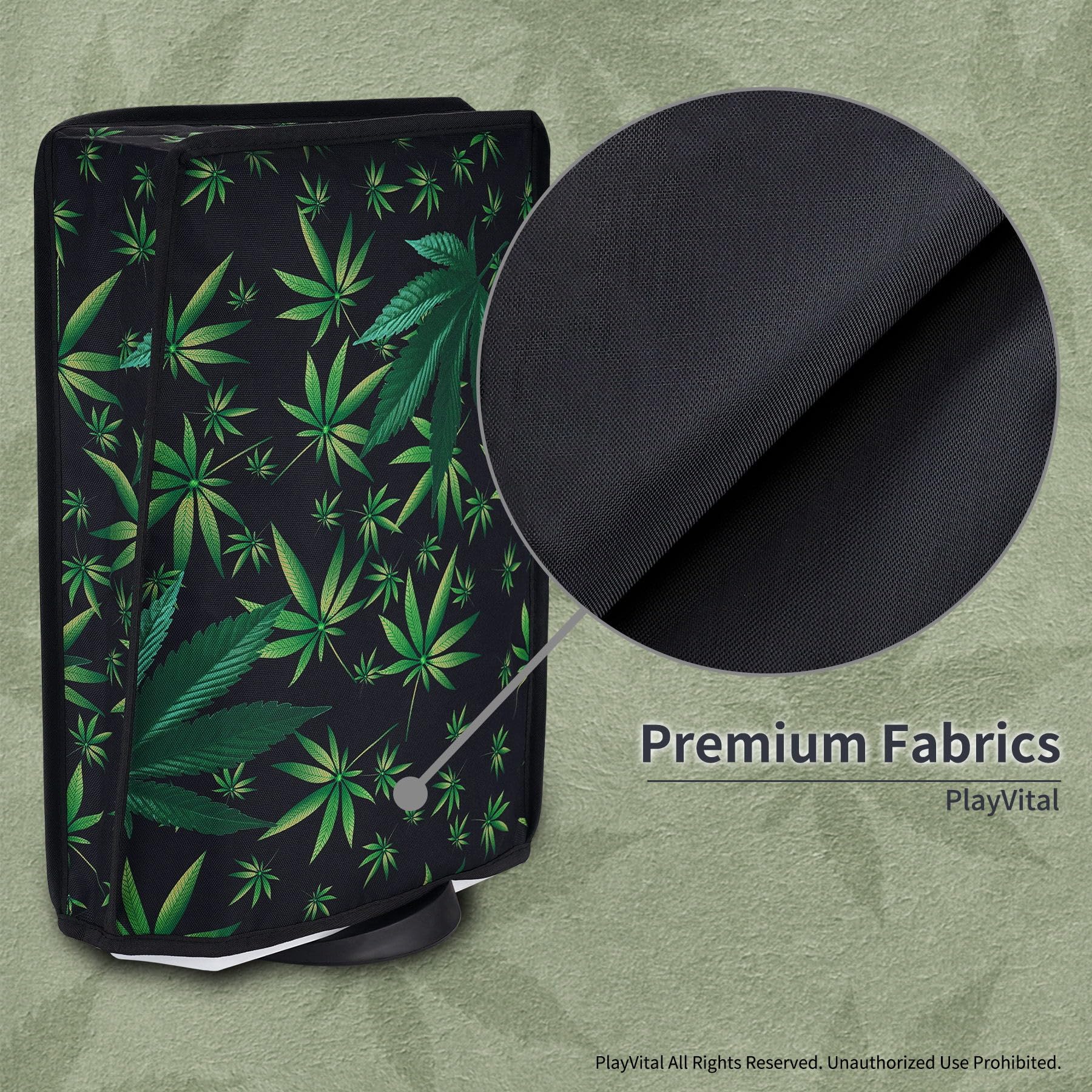 PlayVital Staubhülle für ps5,Staubschutze Hülle Spritzwasserdichte Tasche,Schutzhülle Abdeckung Case für PS5 Konsole Digital Edition&Regular Edition(Grünes Unkraut) - 5