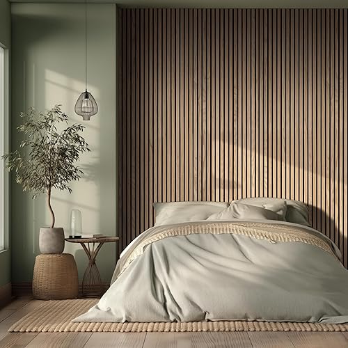 Miniatura 2 de MSI Paquete de 4 paneles de pared de listones de madera acústica para decoración de interiores, paneles de madera estriada 3D que absorben el sonido