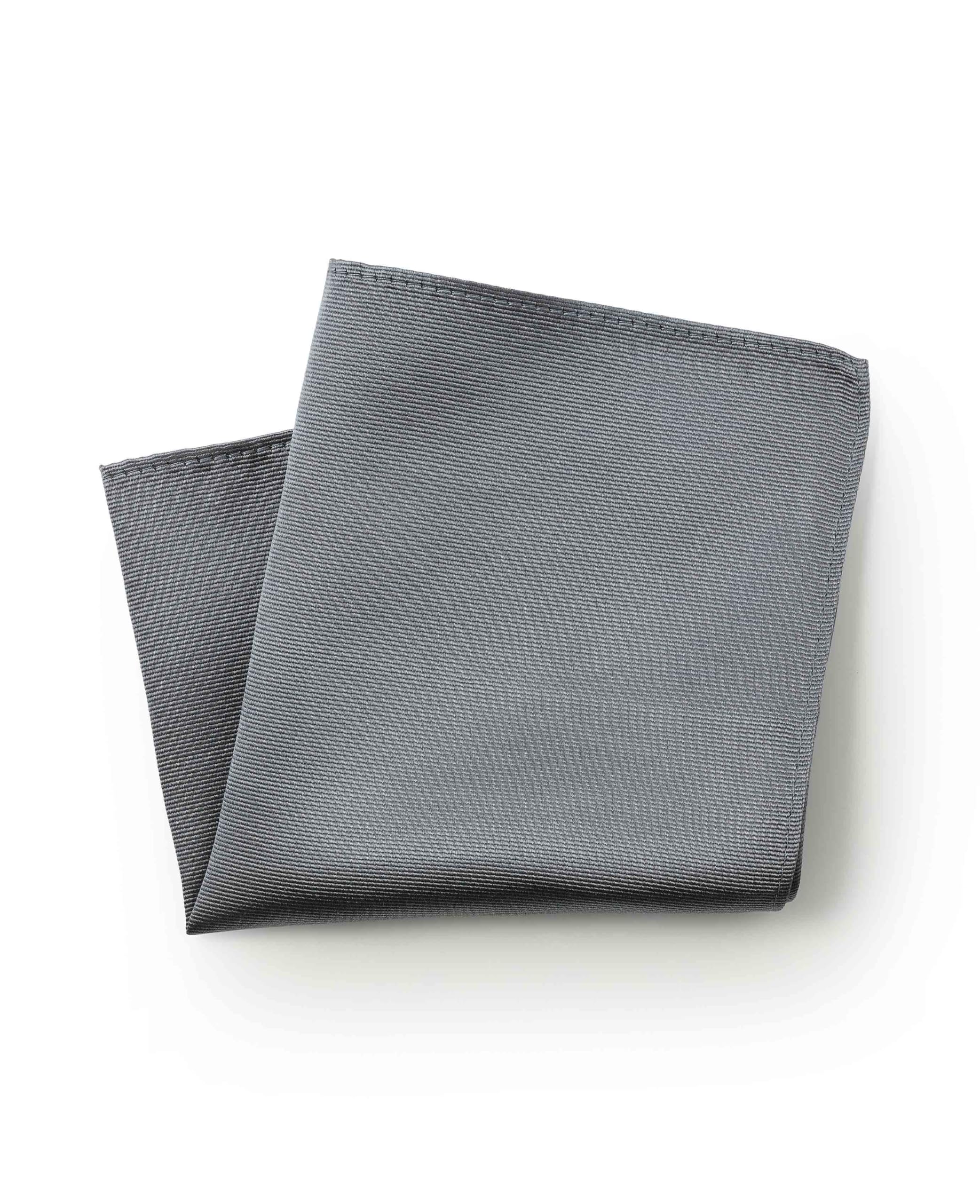 The Savile Row Company London Men's Grey Twill Weave Silk Pocket Square Handkerchief - Grey Twill