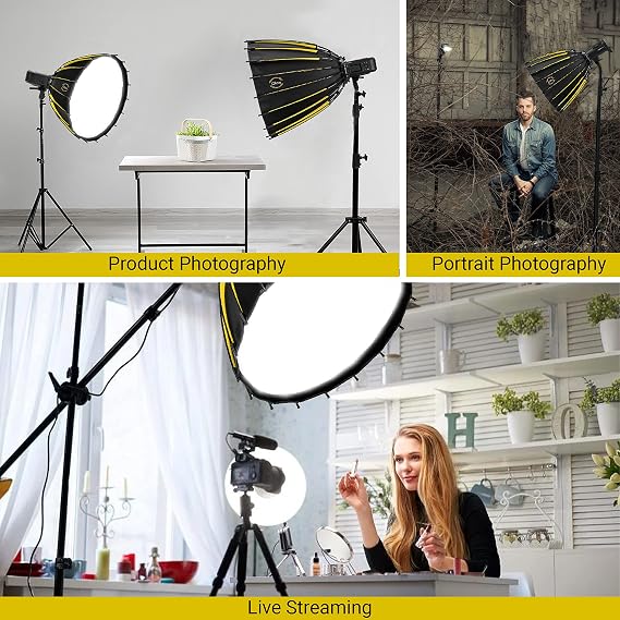 Glow Profond Quick-Open 27.5 Deep Parabolic Softbox (70cm), Octadecagon Fiberglass Rod Round Soft Box with Interchangeable Bowens Mount is Suitable for Outdoor and Indoor Shooting