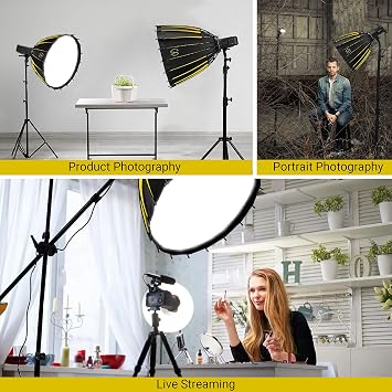 Glow Profond Quick-Open 27.5 Deep Parabolic Softbox (70cm), Octadecagon Fiberglass Rod Round Soft Box with Interchangeable Bowens Mount is Suitable for Outdoor and Indoor Shooting