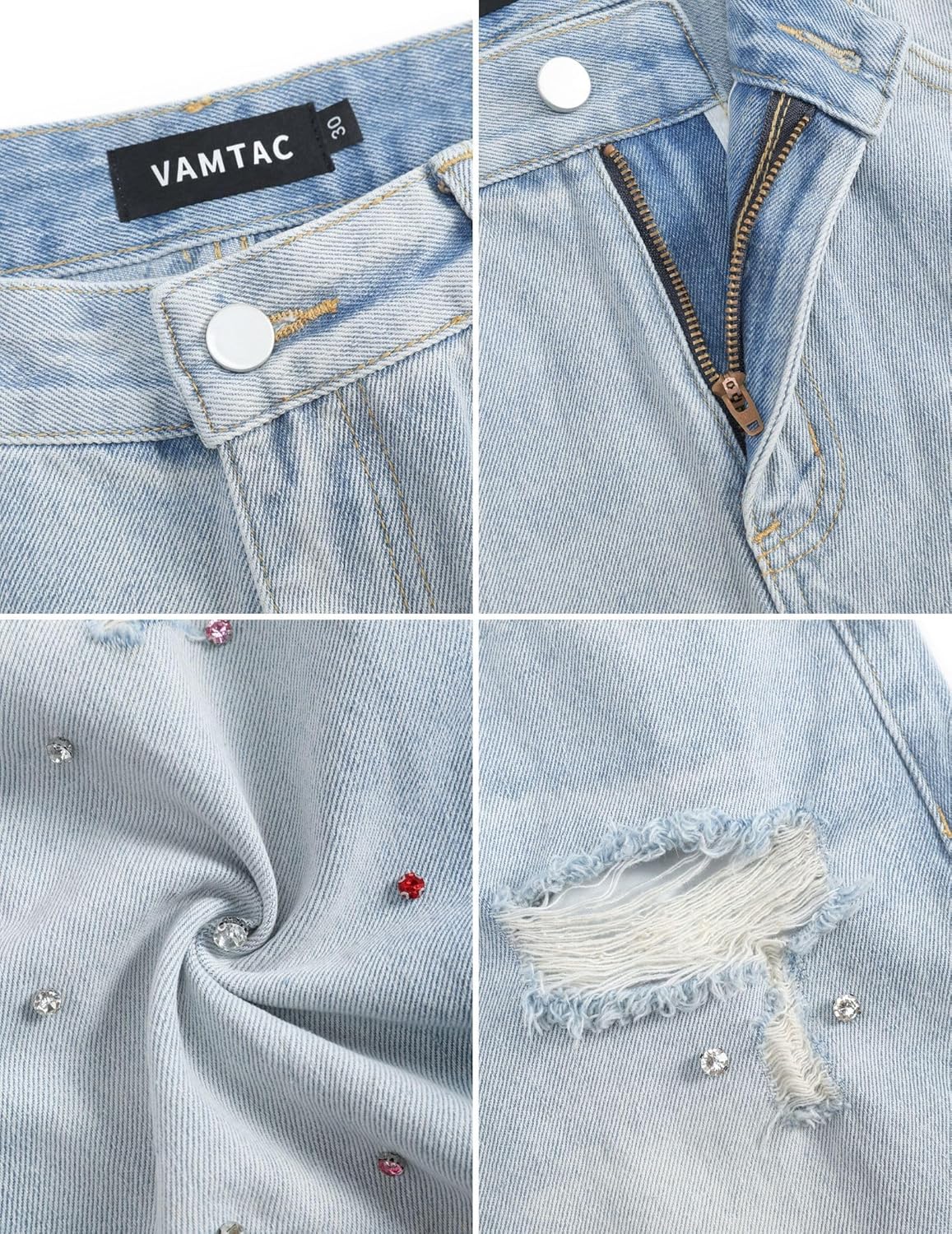 Vamtac Rhinestone Jean Shorts Men Baggy Diamond Denim Short Y2K Hip Hop Bermuda Y2k Hip Hop Casual - Image 6