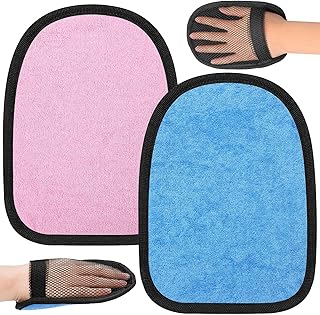 2 Pcs Sand Wipe Off Mitts, Sand Remover for Beach, Quick-Dry Sand Remova Gloves (Blue & Pink, 20x15cm), Reusable Beach Sand Mitts for Beach Volleyball, Sandboxes, Pool & Family Water Activities