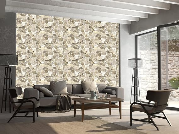 Dundee Deco 3D Wall Panels Faux Stone PVC Brown Beige Wall Paneling for Interior Wall Decor, 39 in x 25 in, Covers 6.7 sq. ft