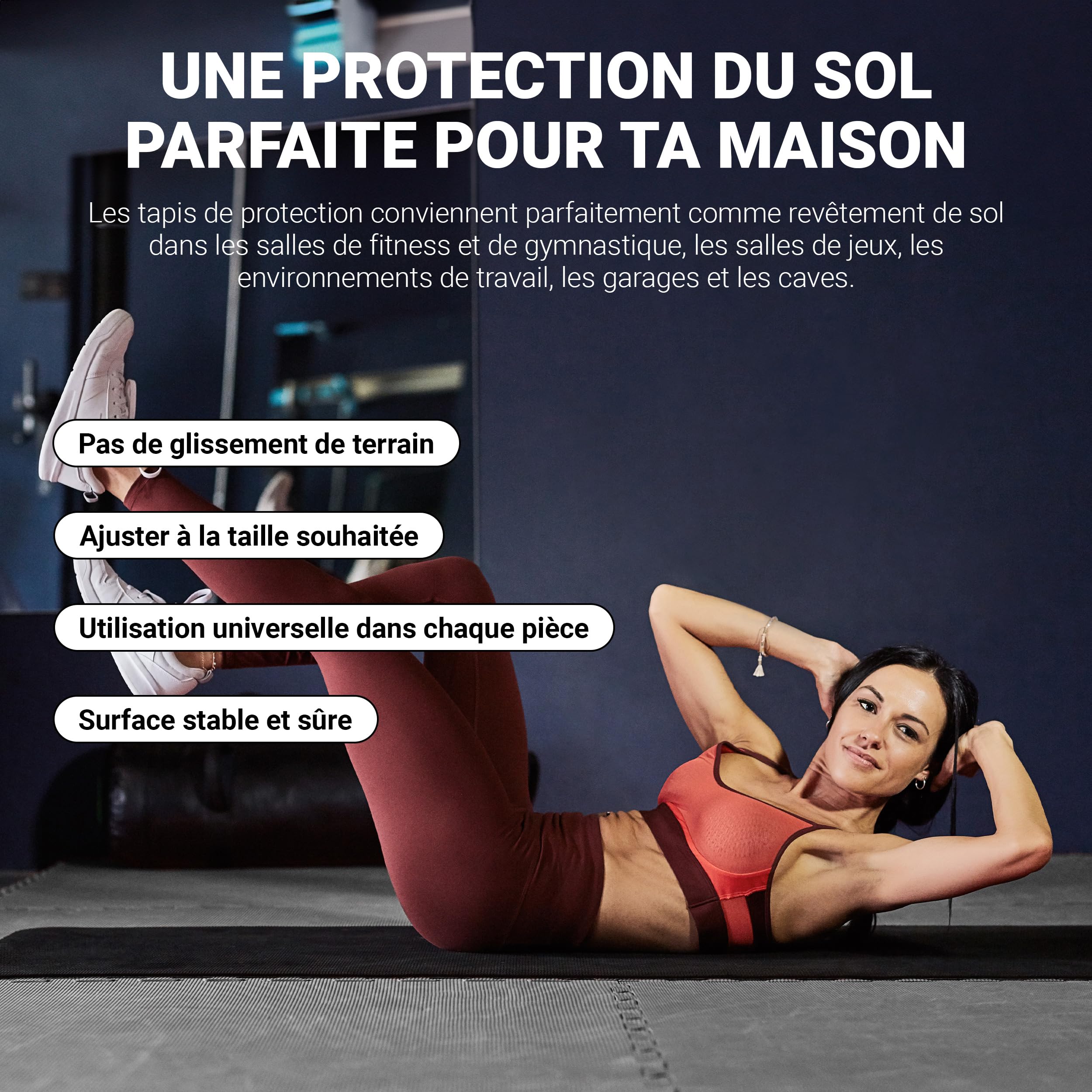 MSPORTS Lot de 8 tapis de protection de sol de qualité supérieure (3,2 m²) - Tapis de gymnastique, de yoga et de fitness antidérapants pour la gym, le yoga et l'entraînement - Gris