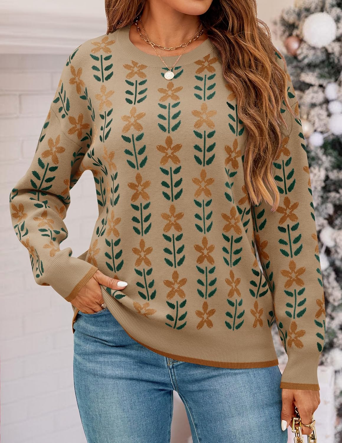 ZESICA Women's Long Sleeve Crewneck Sweater 2026 Fall Printed Cute Oversized Knitted Pullover Tops Trendy Clothes - Image 3