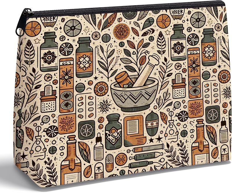 Necessaire de viagem KAIOUS com zíper, estampa Vintage Pharmacy
