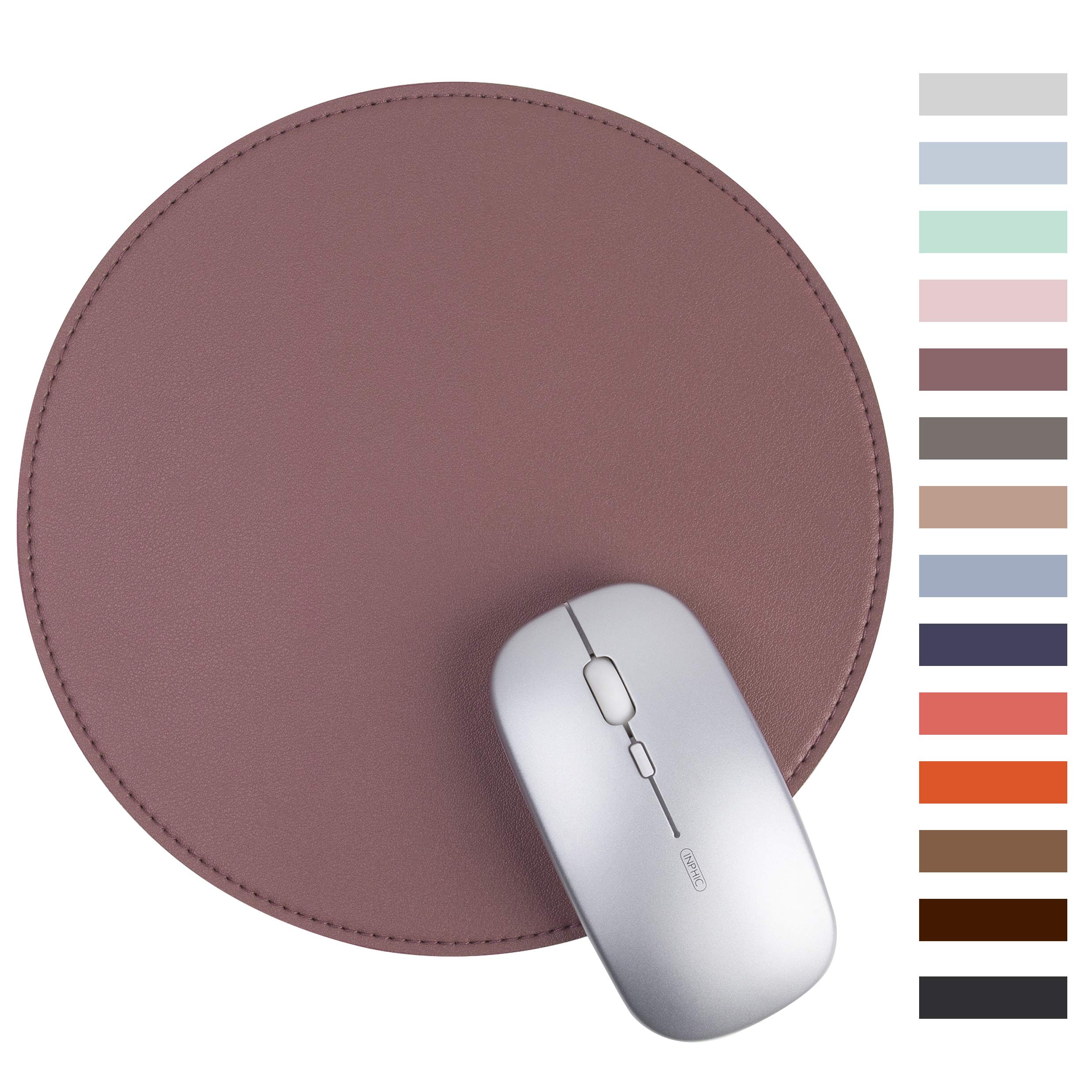 Round Mouse Pad,Non-Slip Mouse Mat with Premium Stitched Edge,Waterproof Thickened PVC Leather Mouse Pad for Office Work/Home/Decor-8.66"(Dark Pink,1 Pack)