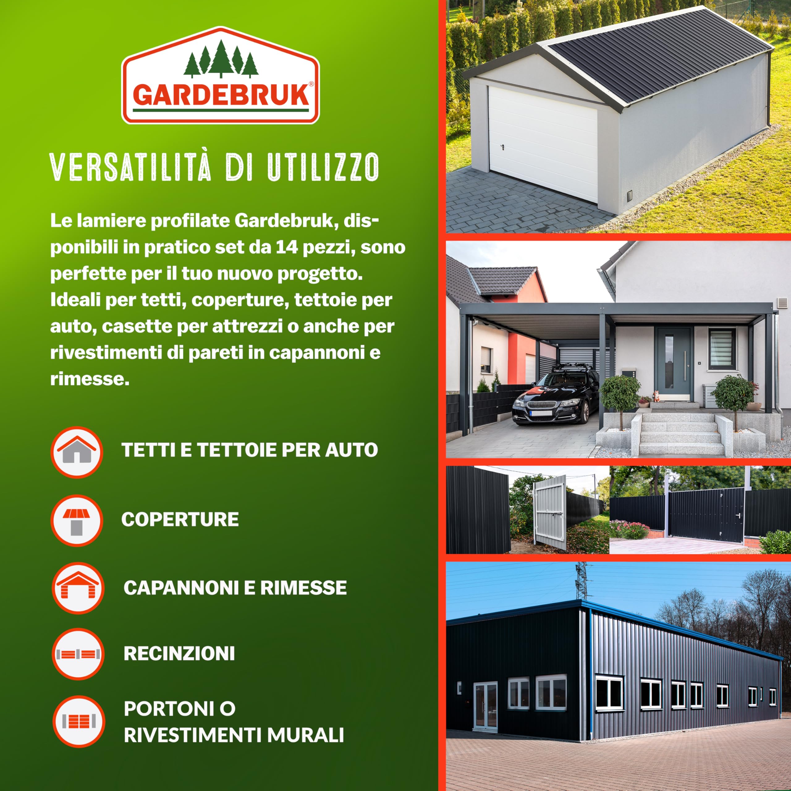 GARDEBRUK® 14x Lamiere Zincate Profilate110x46cm =7m² Lastre Trapezoidali Pannelli Copertura in Metallo Tetto Tettoia Lamiera Grecata Antracite
