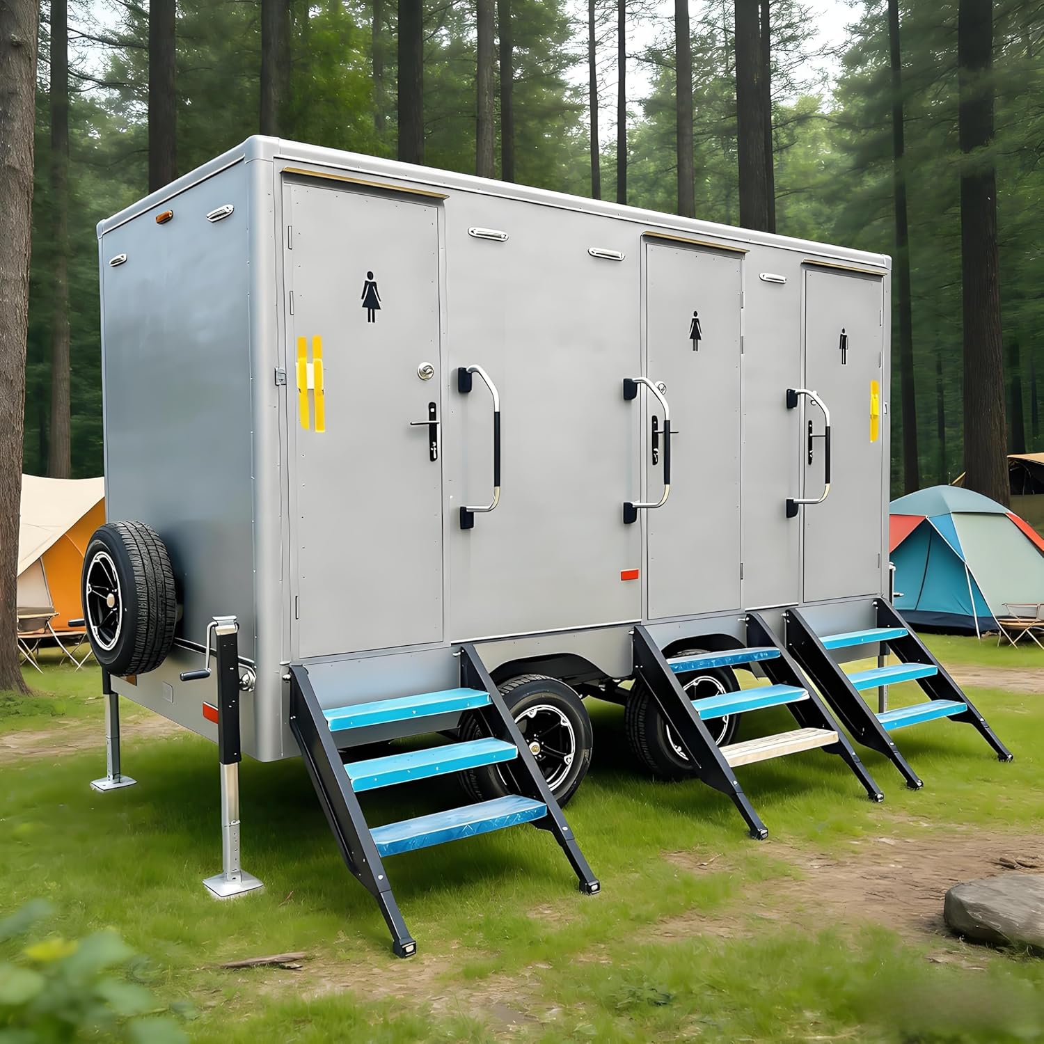 Luxury Portable Restroom Glamping Portable Toilet Restroom Trailer, Multi Stall Flushing Mobile Porta Potty with Sink, Towable Unit for Vacation Rentals Campgrounds Outdoor Events