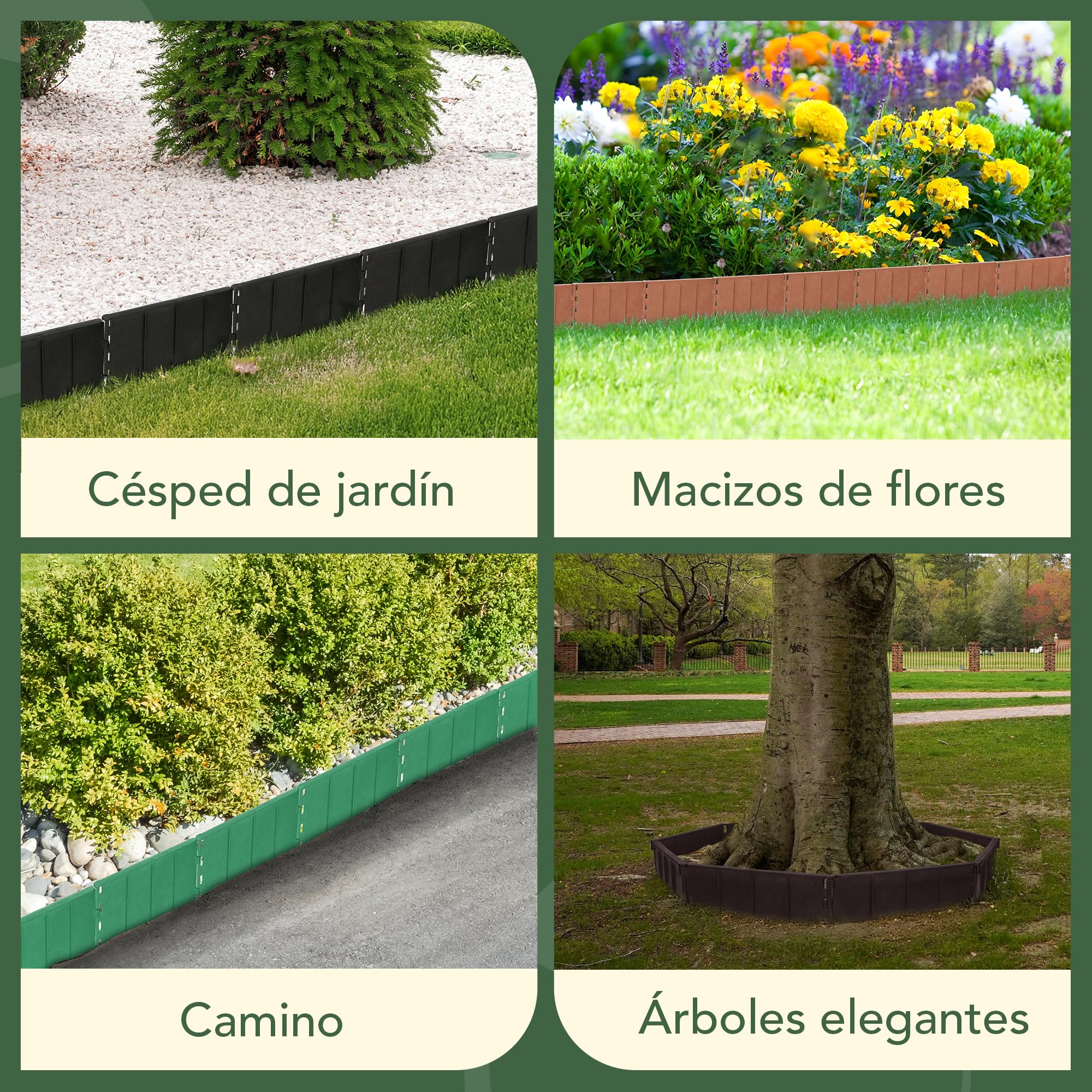 GARDENIX Borde de césped fácil de Instalar, Color marrón Claro, plástico, 20,6 m, sin cavar, Borde de bancal de plástico de Material Reciclado, Flexible y Duradero