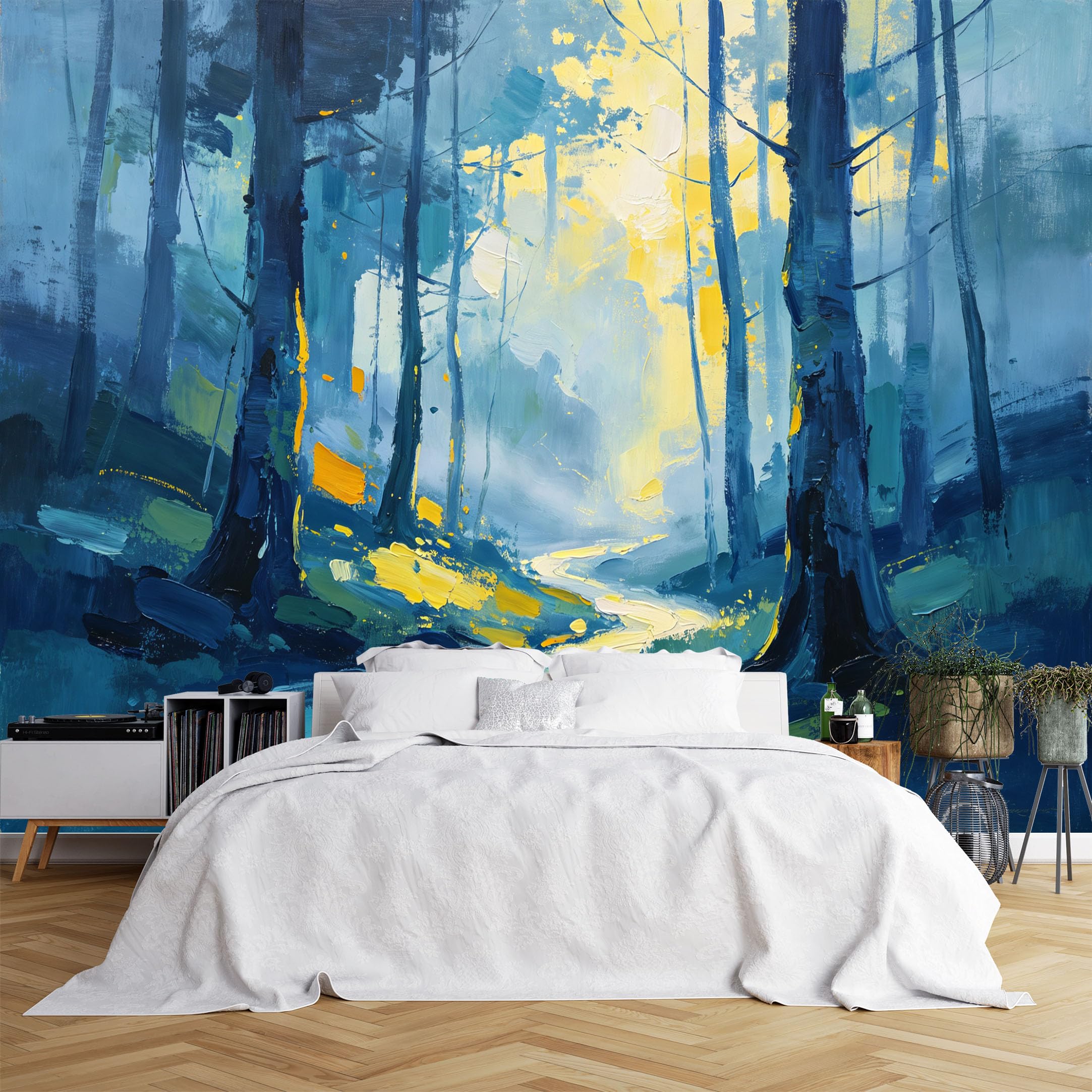Custom Size Wall Murals Impressionist Sunlit Forest Path Painting Wall Murals Nature Landscape Wallpaper, Vivid Self-Adhesive Removable Wallpaper for Living Room Bedroom
