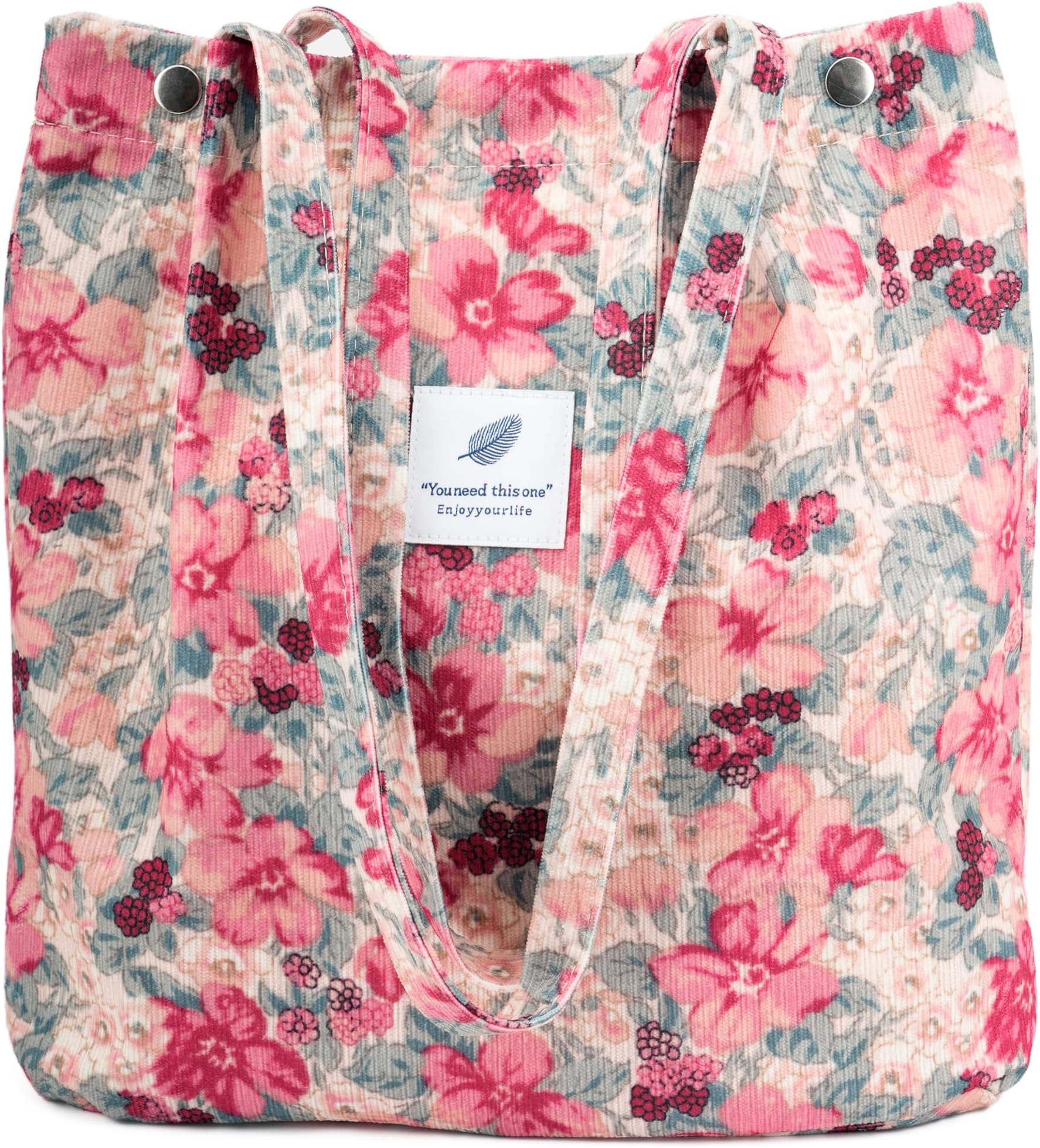 Corduroy Tote Bag Cute Tote Bags for Women Shoulder Bag with Inner Pocket for Work Beach Travel and Shopping Grocery