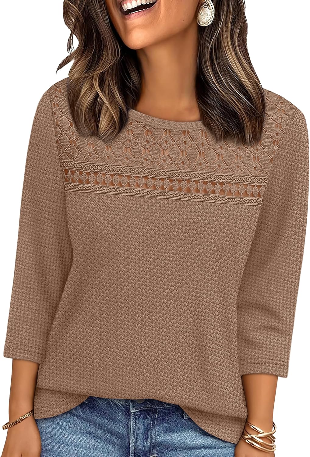 OFEEFAN 3/4 Length Sleeve Womens Tops Spring Summer Outfits