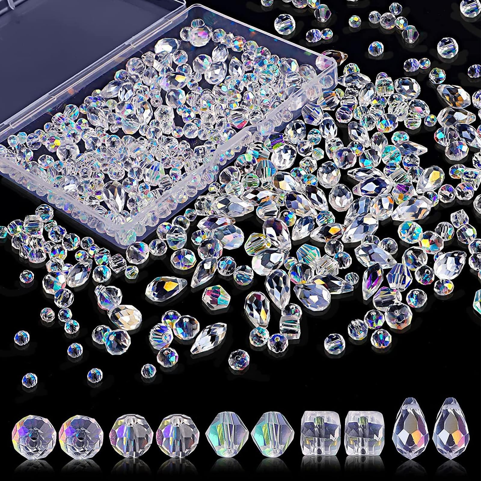 Crystal Glass Beads Kit, 900 Pcs Crystal Beads for Jewellery Making, 4/6/8mm Assorted Clear Crystal Glass Beads Spacer Beads for DIY Necklace Earring Bracelet Making Crafts