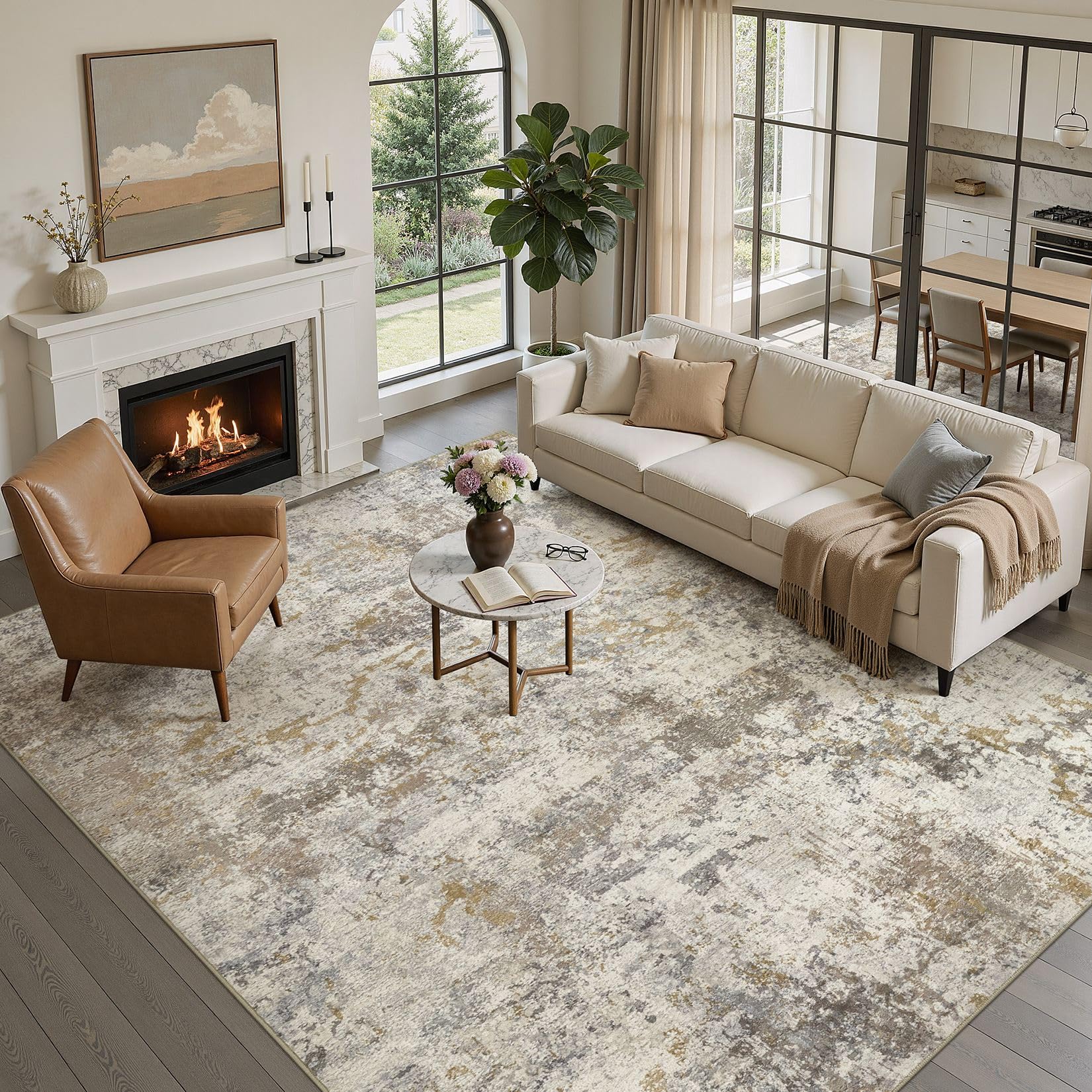 kakania 9x12 Washable Area Rug Brown Gold