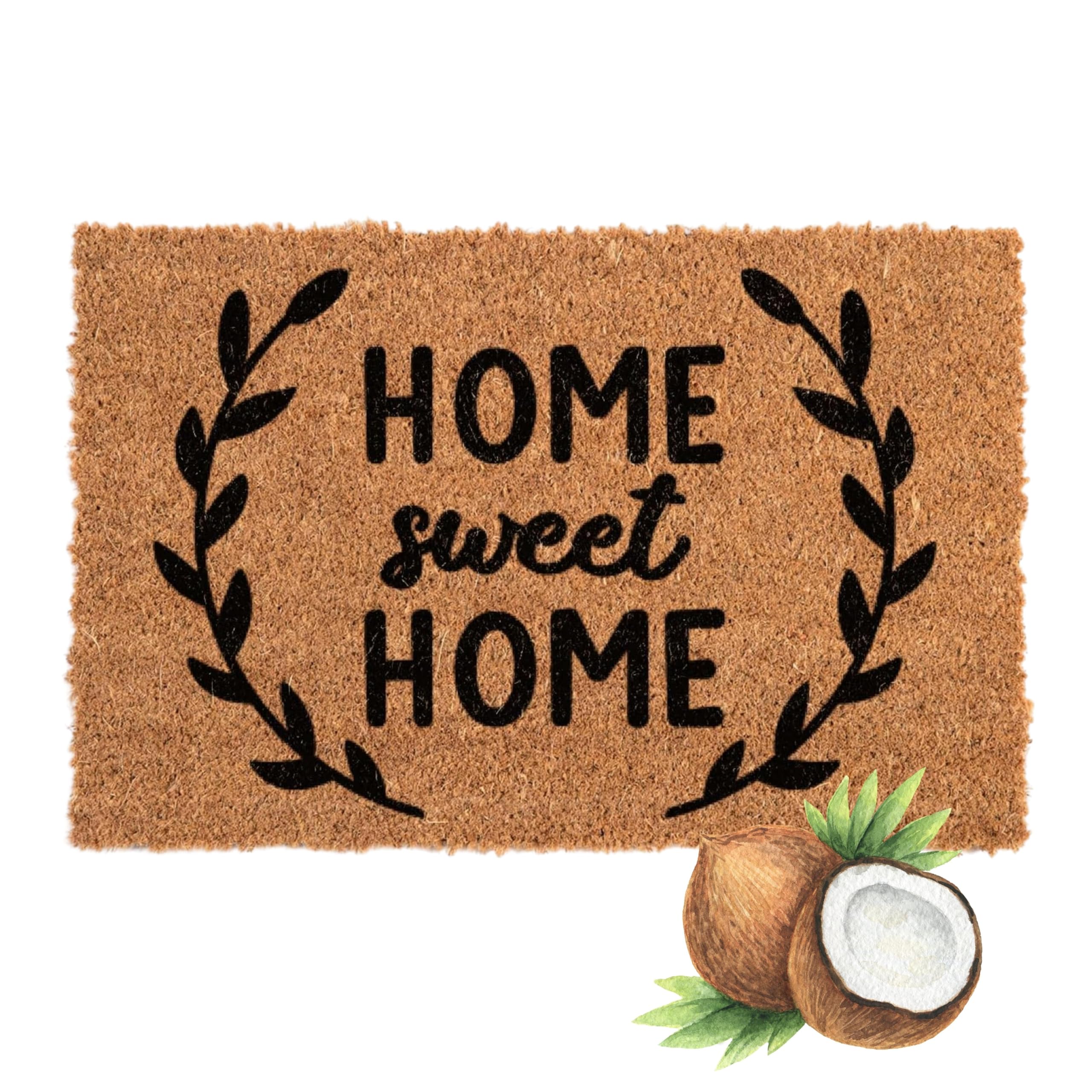 ADEPTNA Coir Door Mat Heavy Duty Natural Coconut Fiber Entrance Door Mat 60x40cm Non Slip Rubber Back Indoor Outdoor Doormat Pet Friendly Dirt Trap Weather Resistant Eco Friendly (Home Sweet Home)