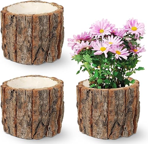 YARNOW 3 macetas de madera para corteza, maceta rústica, florero, soporte para arreglos florales para decoración del hogar en interiores y