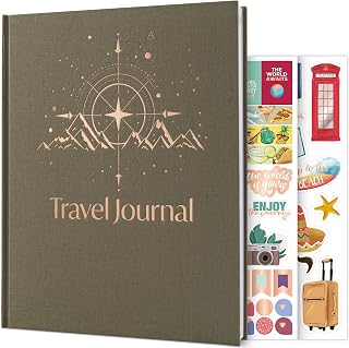 Skyline Travel Journal – Traveling Diary & Photo Journal – Vacation Essentials for Family, Men & Women – Bucket List Notebook (Olive Compass)