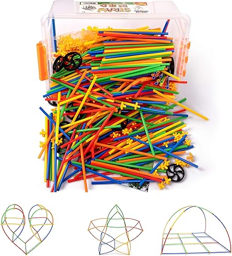 Straw Constructor STEM - Juguetes de construcción, 800 piezas + 16 ruedas, colorido juego de construcción de ingeniería de plástico entrelazado,
