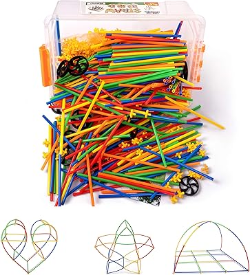 Play Build Straw Constructor STEM Building Toys, 800 Pcs + 16 Wheels, Colorful Interlocking Plastic Engineering Building and Construction Set. Fun, Educational, Safe for Kids- Develops Motor Skills