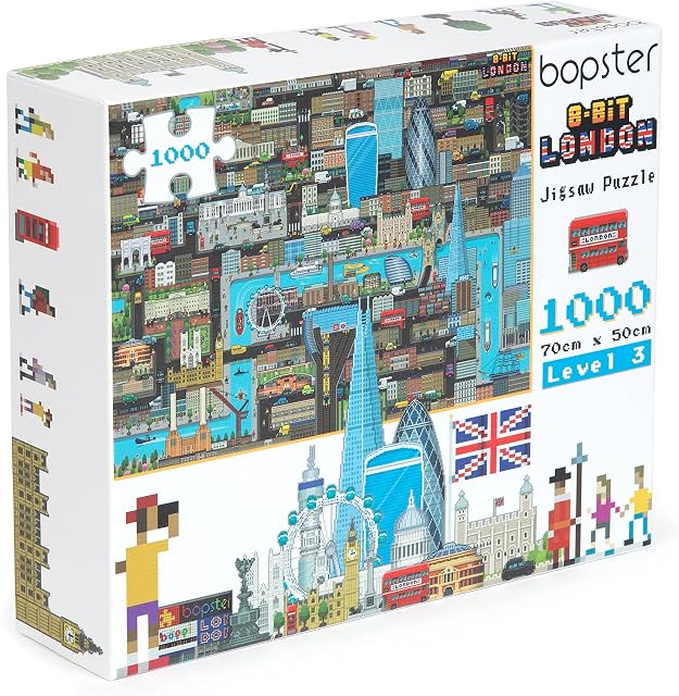 1000 Piece Jigsaw Puzzles for Adults - London Puzzle 8-bit Retro Style - Jigsaws 1000 Pieces for Adults - Made with 100% Recycled Cardboard - Level 3 by bopster