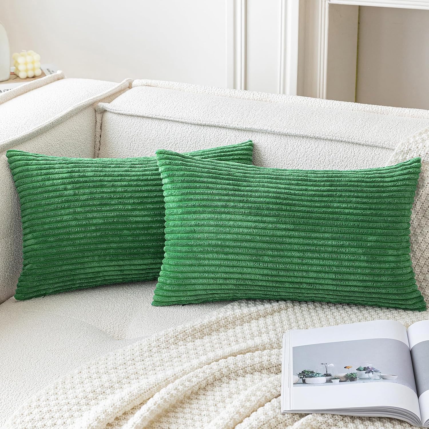 ANRODUO Pack of 2 Dark Green Throw Pillow Covers with