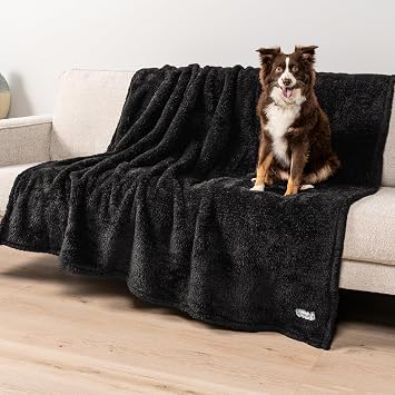 PetAmi Fluffy Sherpa Waterproof Dog Blanket for Large Pet Cat, 60x80, Black