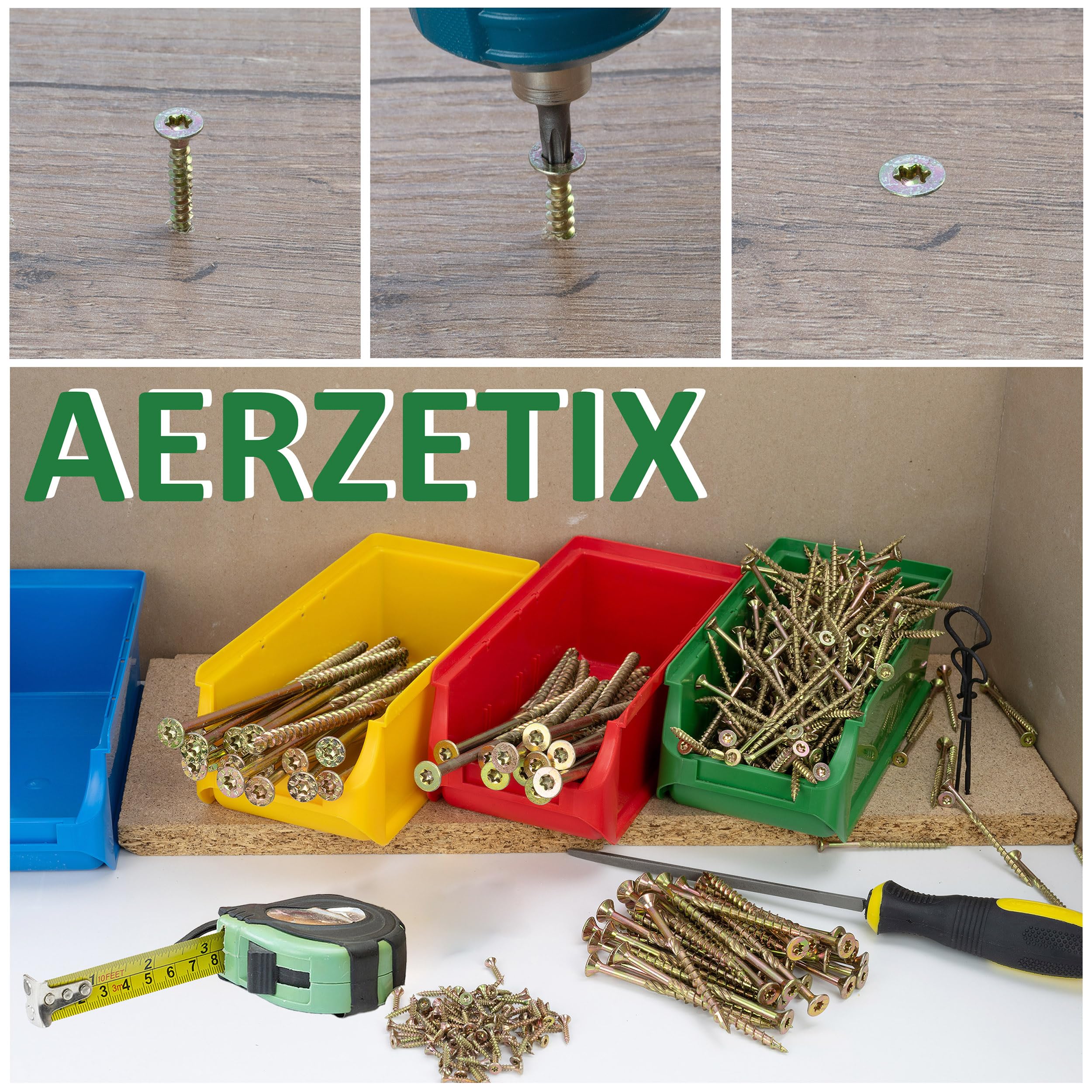 AERZETIX - Set di 100 Viti per Legno Ø3.5x50mm a Testa Fresata - con Impronta Stella T15 - in Acciaio Zincato - Carpenteria Compensato Truciolare Melaminico Terrazza Pannelli Trave