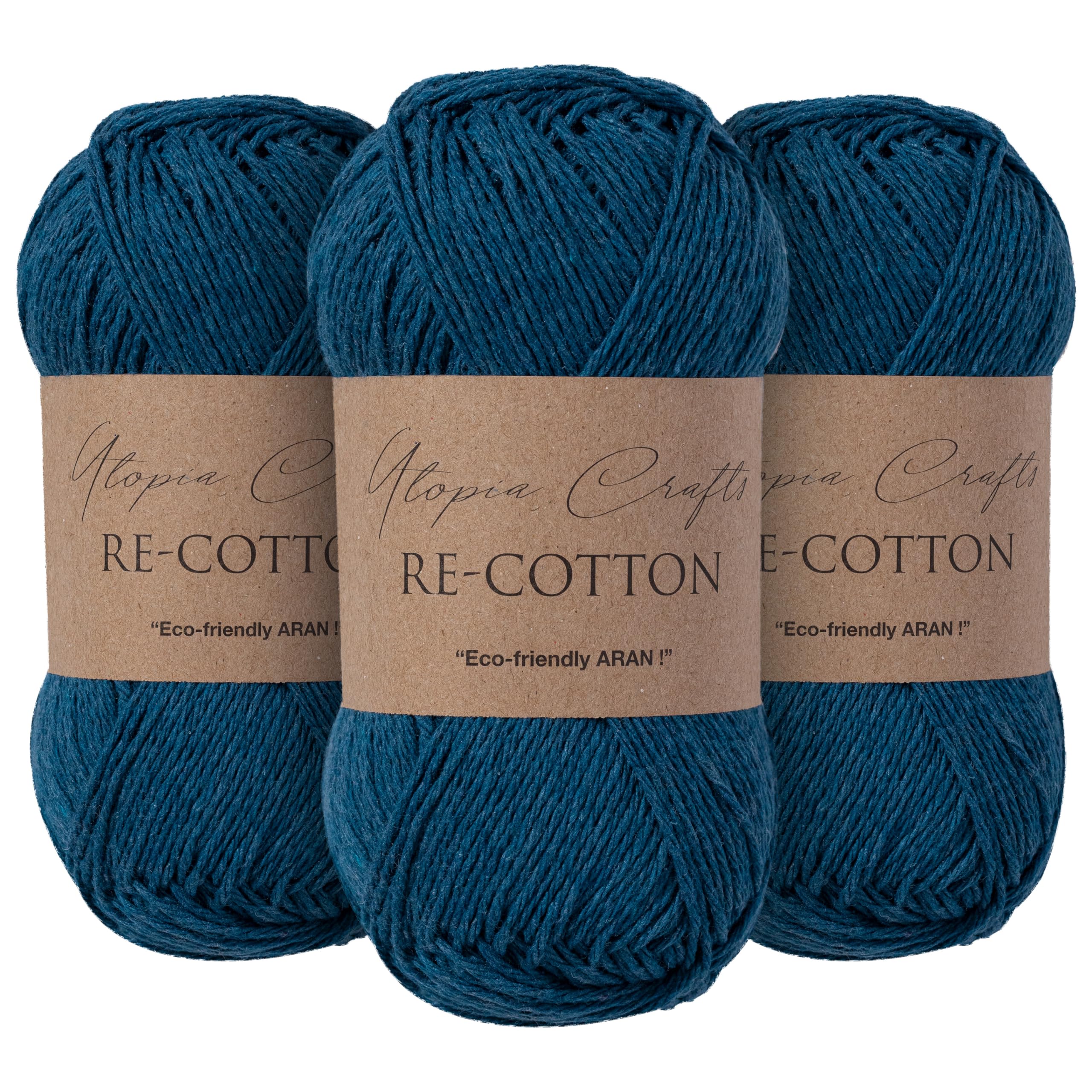 Utopia Crafts Re-Cotton Knitting Yarn 3X 100g (Blue Whale)