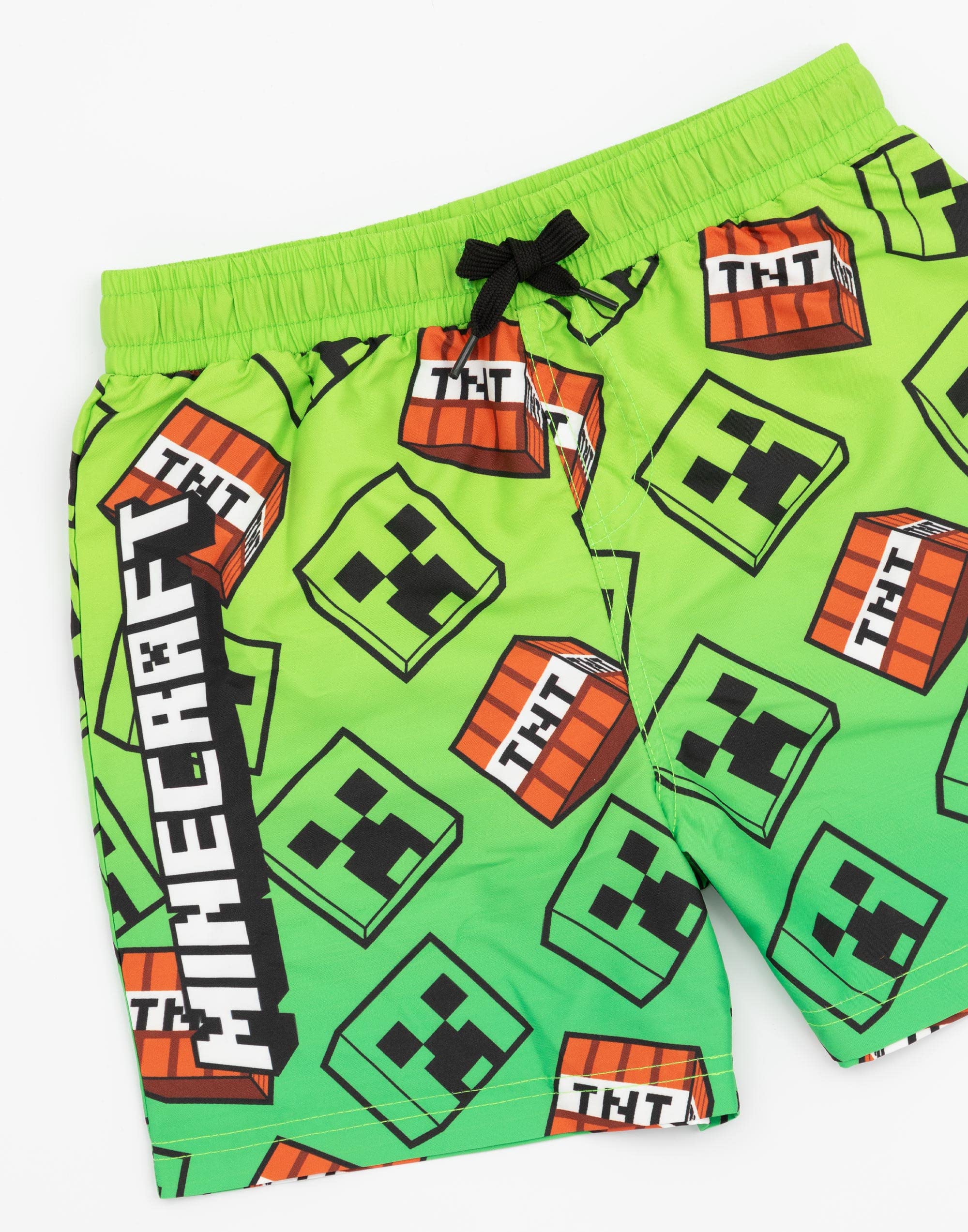 Minecraft Swim Shorts para Niños | Opciones De Vid Azul-Verde O Verde | Kids Teen Creeper Steve Alex TNT Personajes Explosivos Gamer Swim Pantalones Trunks