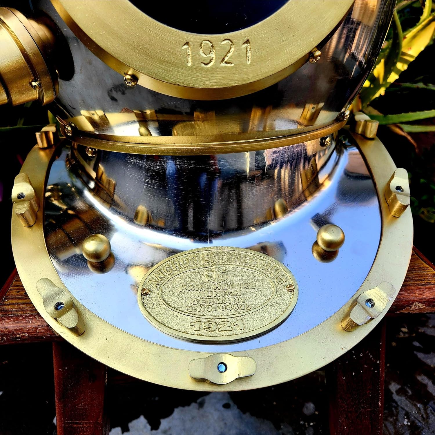 Scuba Diving Helmet Chrome Finish 1921 Anchor Engineering-Best Gift for Navy Officer and Divers and Decoration.