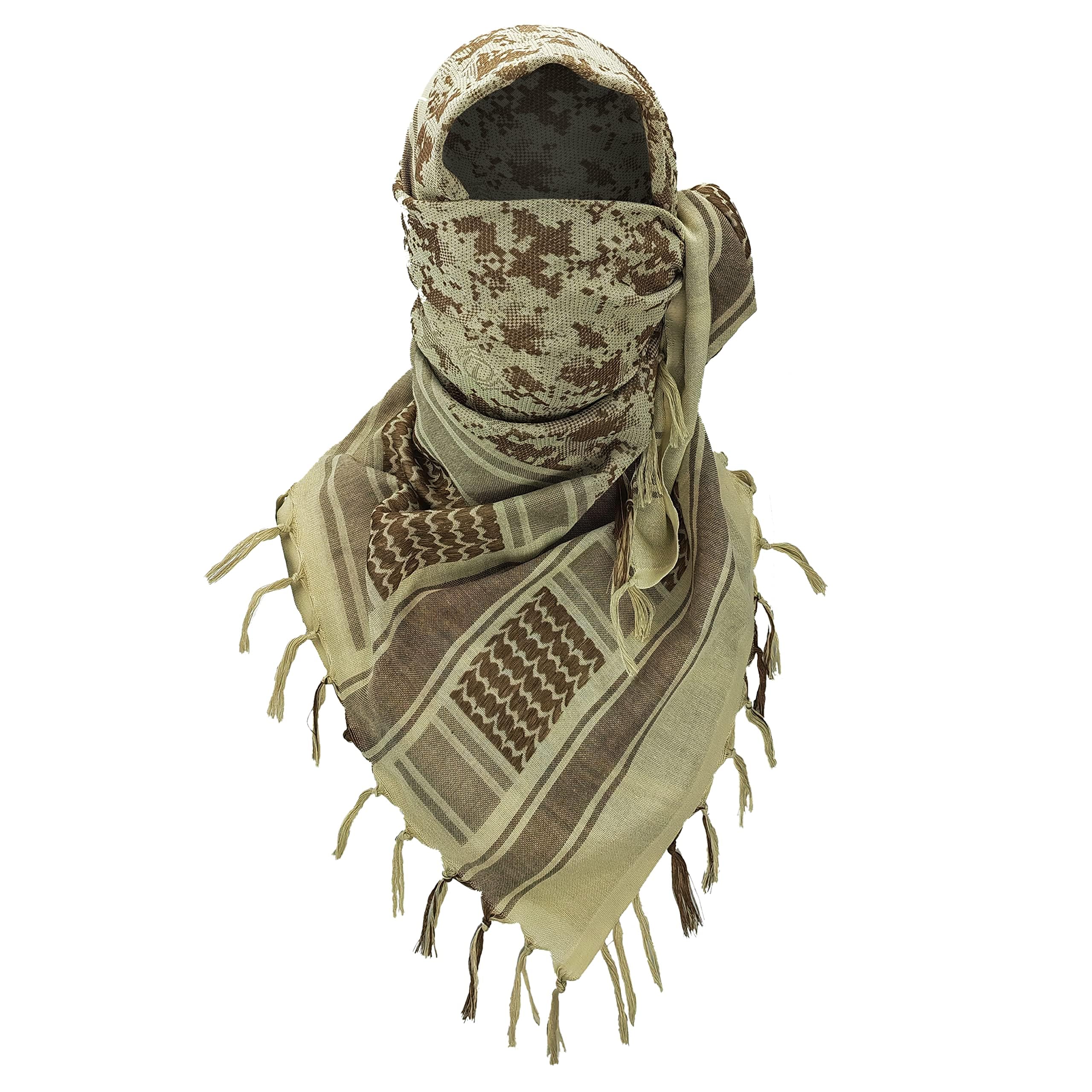Cotton Shemagh Keffiyeh Scarf – Lightweight Tactical Desert Head Neck Wrap, Sun Protection Outdoor Scarf for Summer Hiking